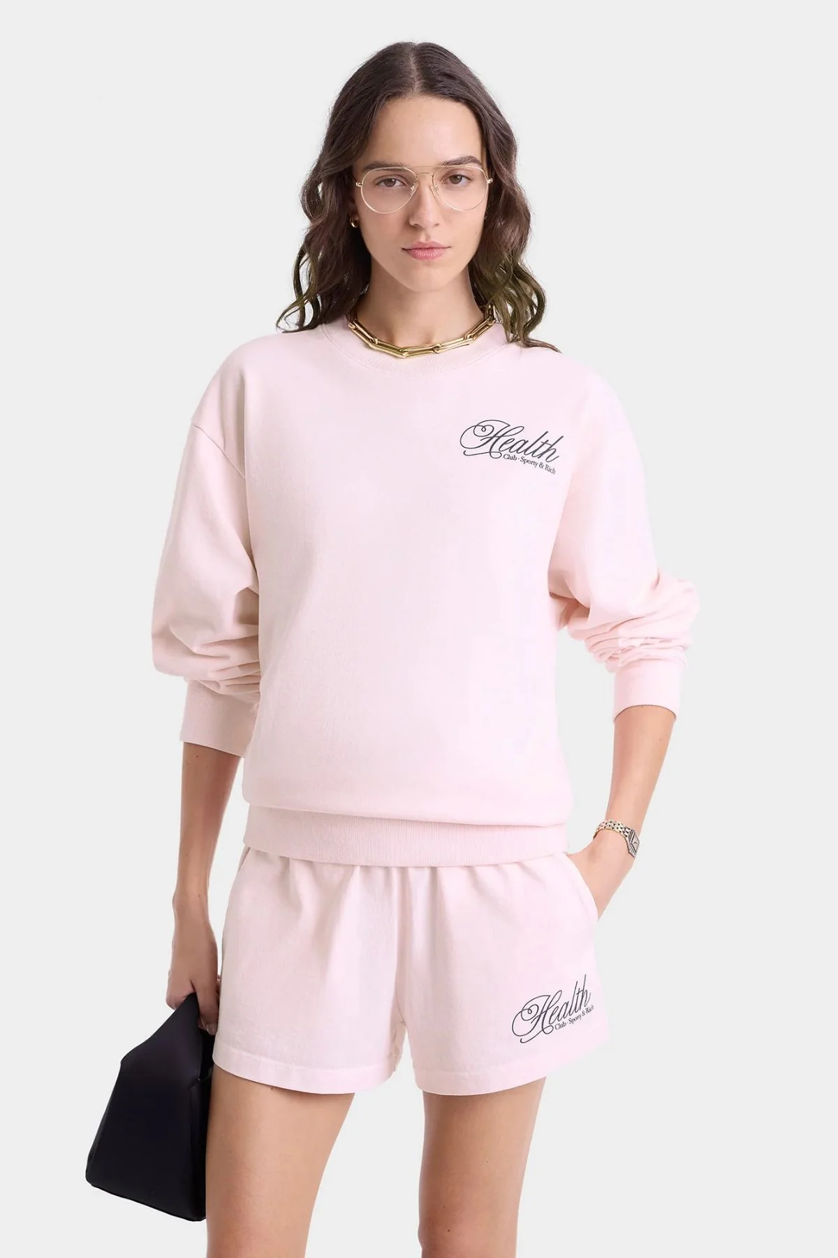 Sporty & Rich Health Script Crewneck - Pink Dolphin - Image 5