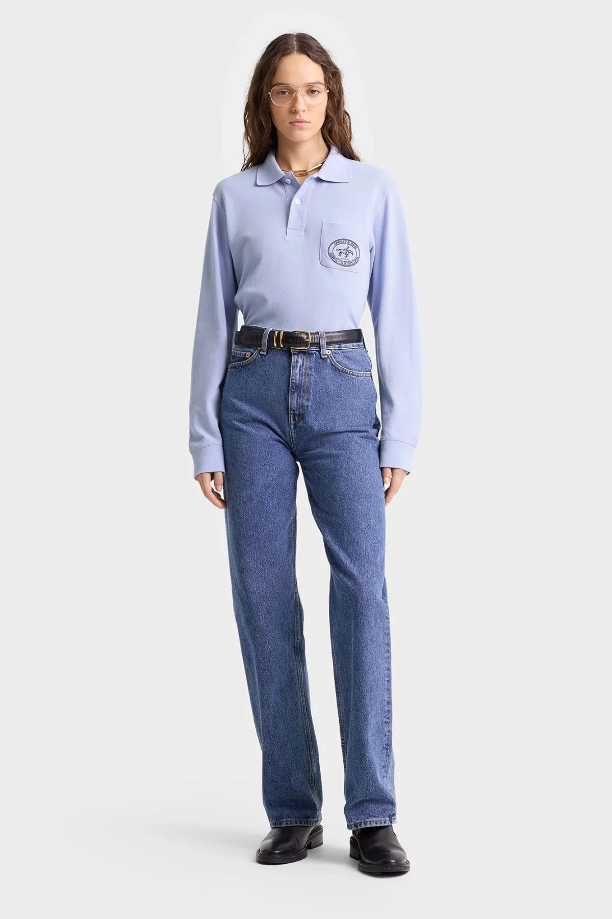 Sporty & Rich Riding Club Pique Polo - Washed Hydrangea - Image 5