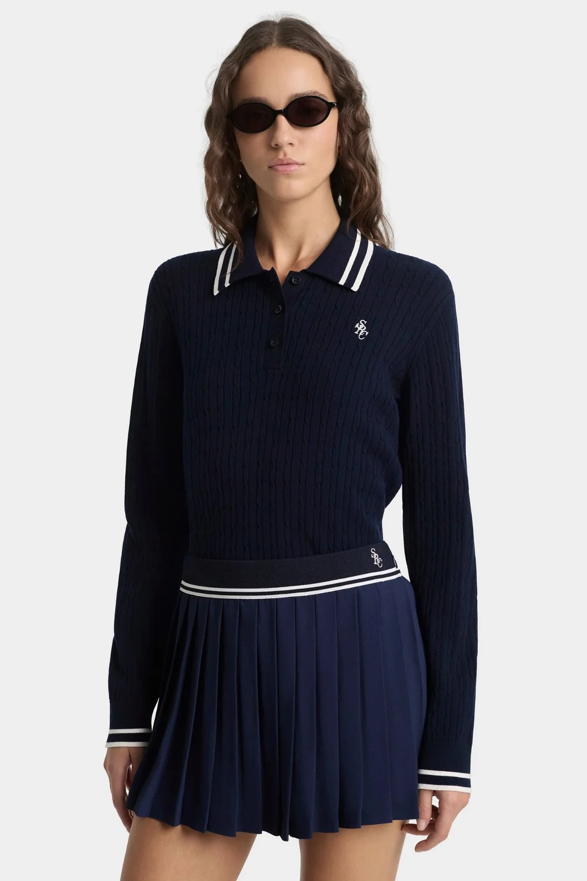 Sporty & Rich SRC Abigail Skirt - Dark Navy/ Ecru - Image 5