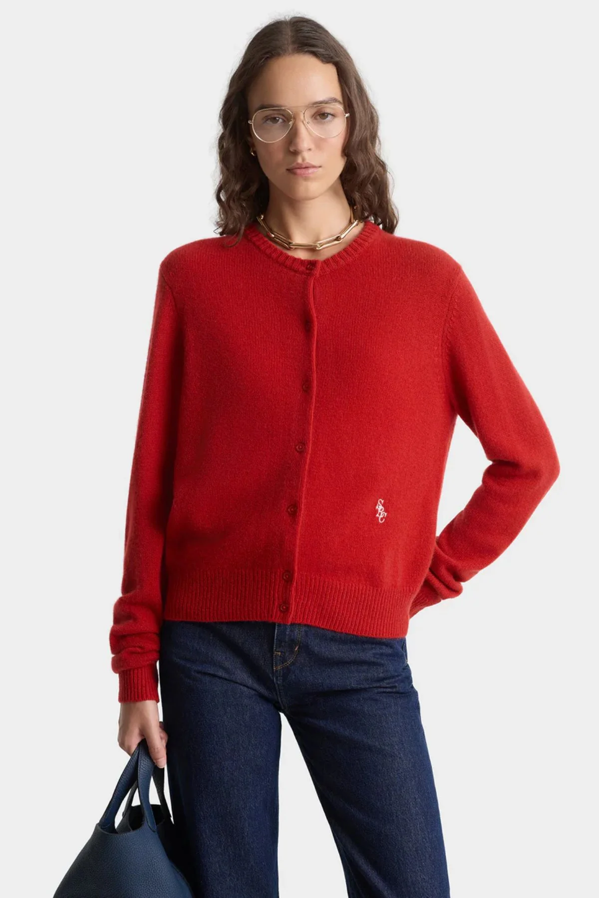Sporty & Rich SRC Cashmere Cardigan - Ruby - Image 2