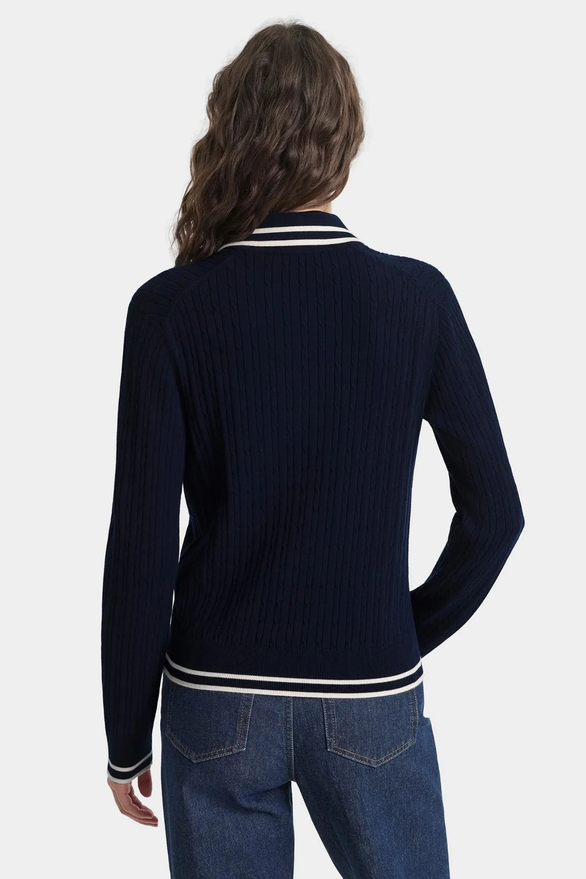 Sporty & Rich SRC LS Polo - Dark Navy/ Ecru - Image 3