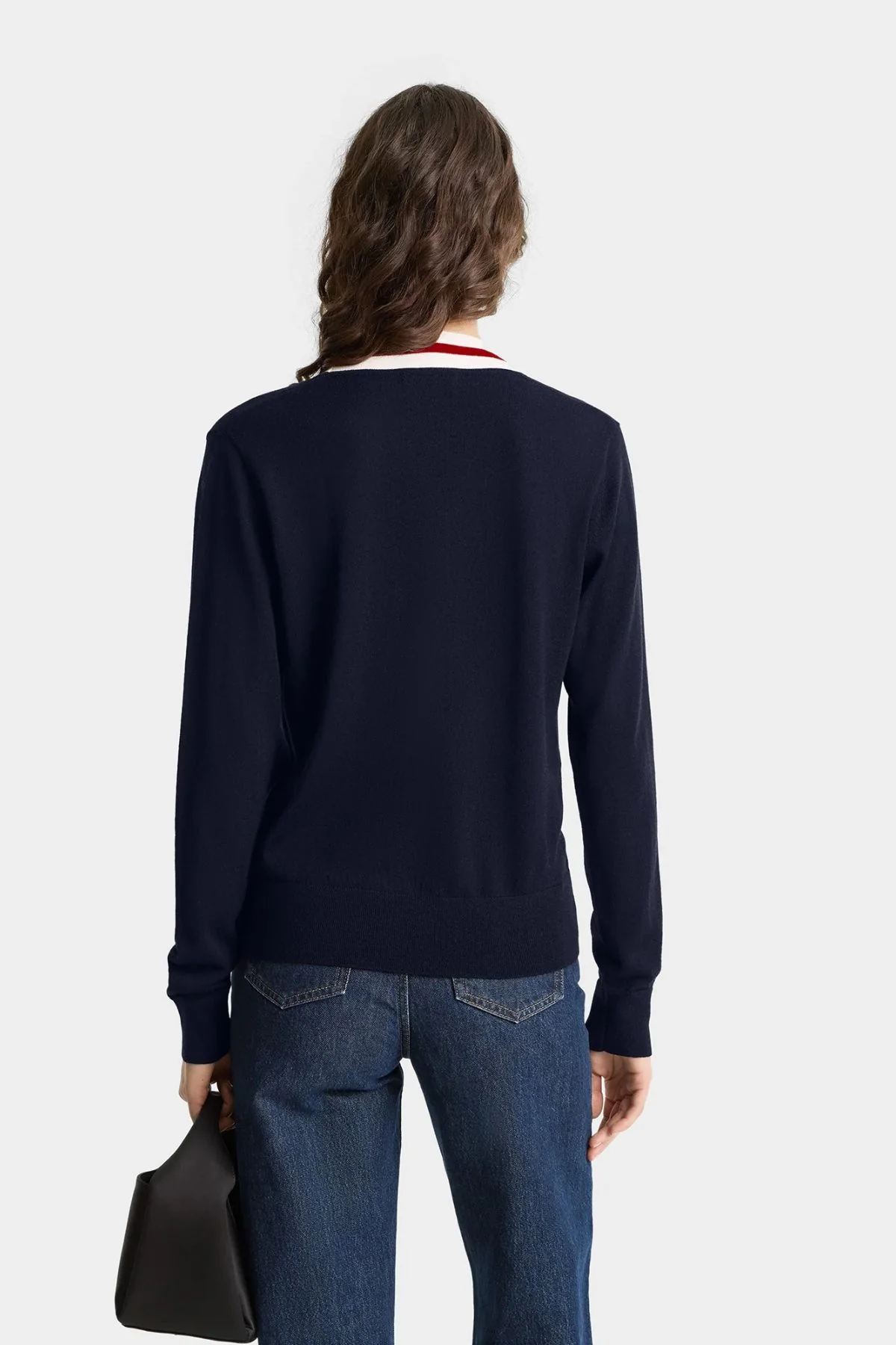 Sporty & Rich V-Neck Sweater - Dark Navy/ Ecru/ Ruby - Image 4