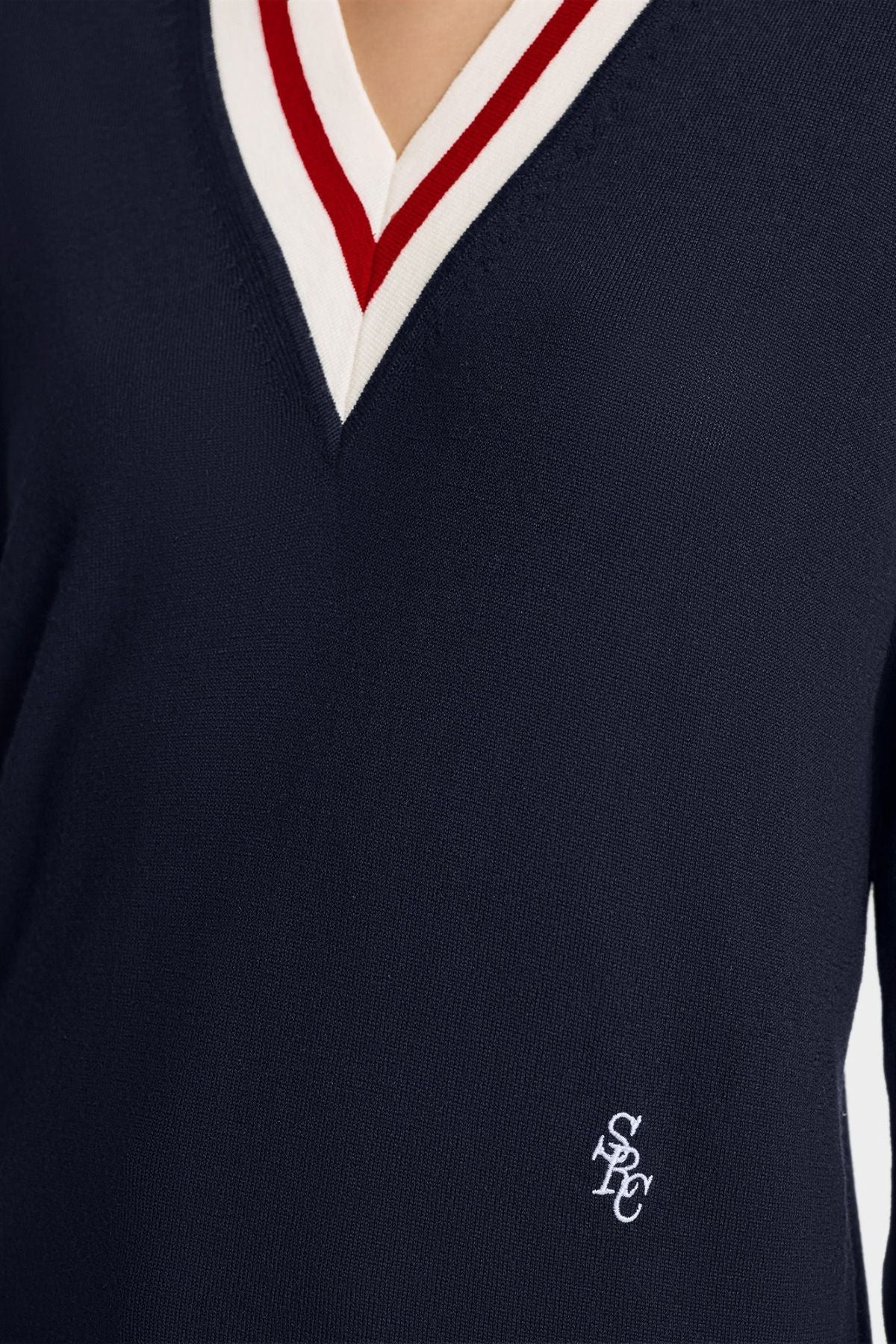 Sporty & Rich V-Neck Sweater - Dark Navy/ Ecru/ Ruby - Image 5
