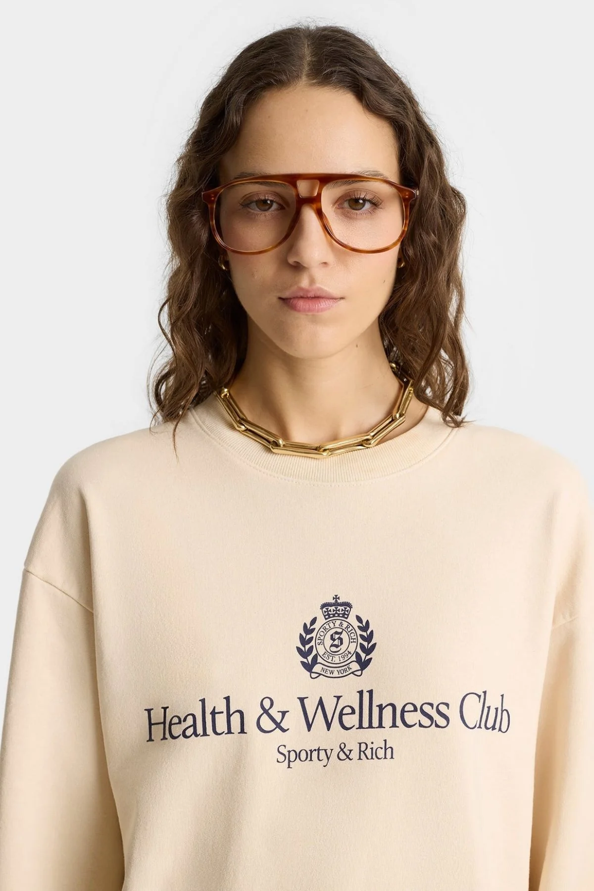 Sporty & Rich H&W Crest Crewneck - Cream - Image 3