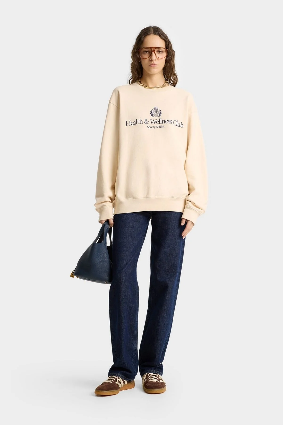 Sporty & Rich H&W Crest Crewneck - Cream - Image 5