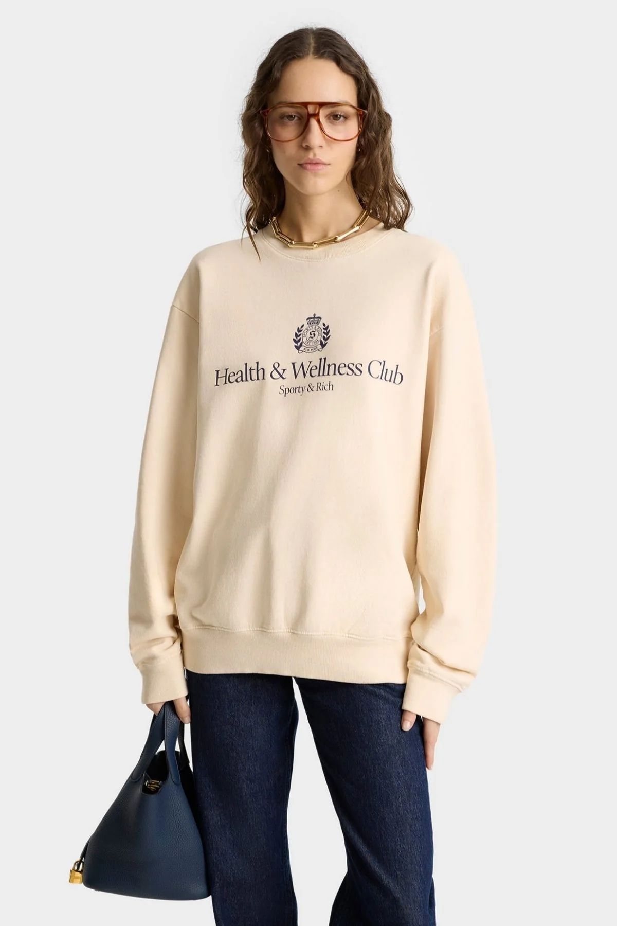 Sporty & Rich H&W Crest Crewneck - Cream - Image 6