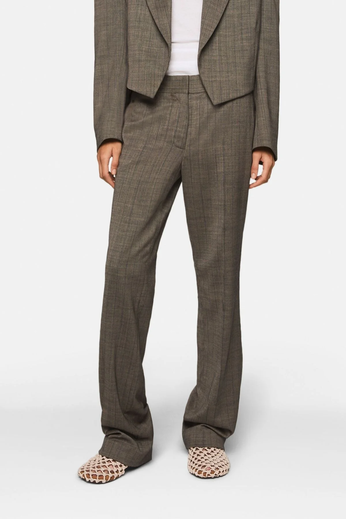 Stella McCartney Checked Straight-Leg Wool Trousers - Stone - Image 2