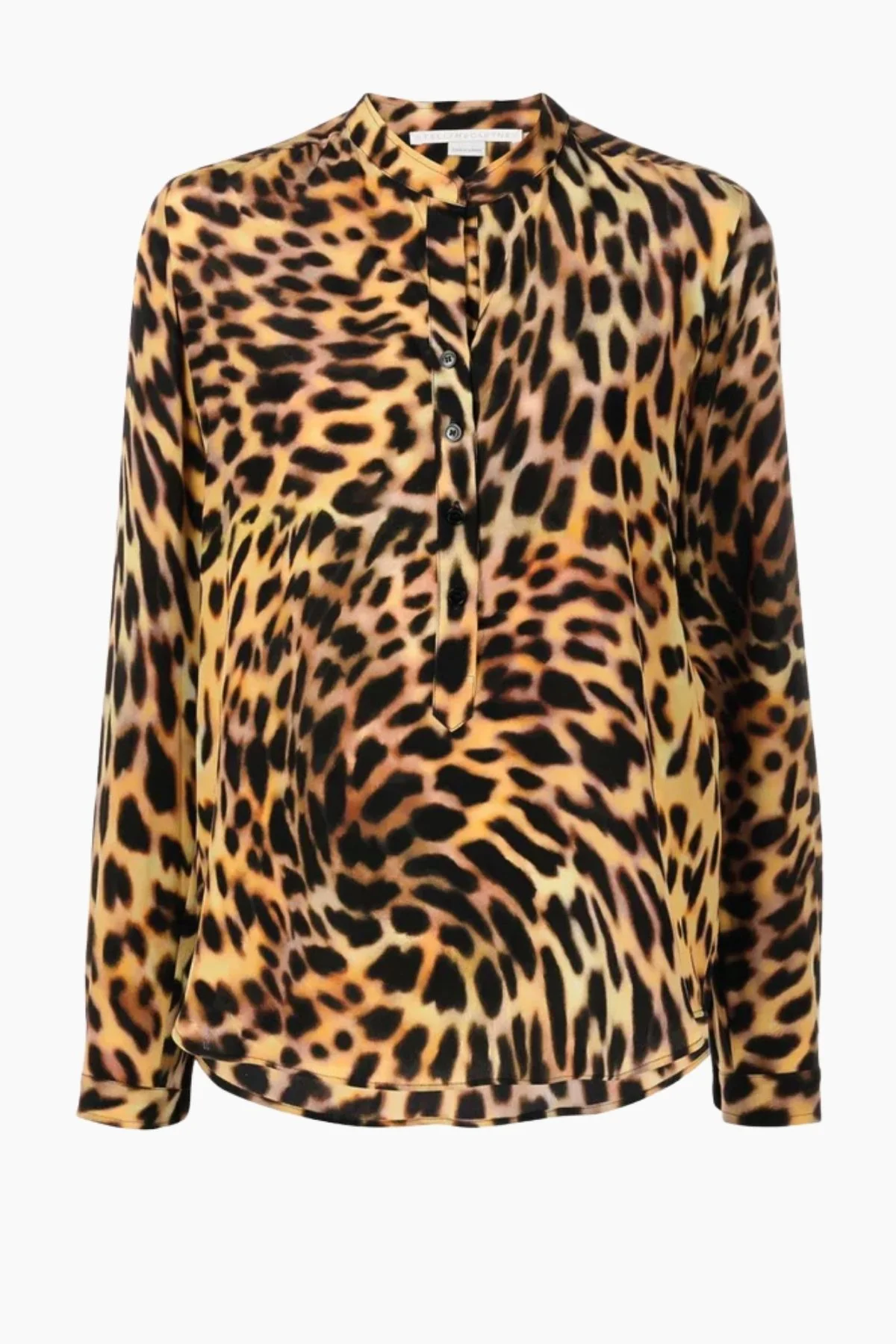 Stella McCartney Cheetah Print Collarless Silk Shirt - Tortoiseshell