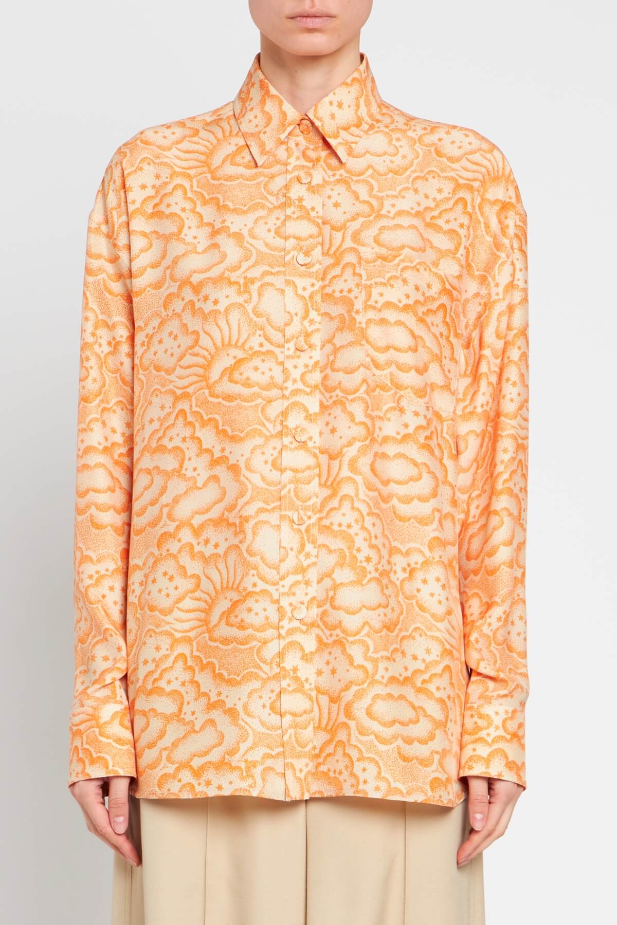 Stella McCartney Cloud Print Oversized Silk Shirt - Multi Orange - Image 2