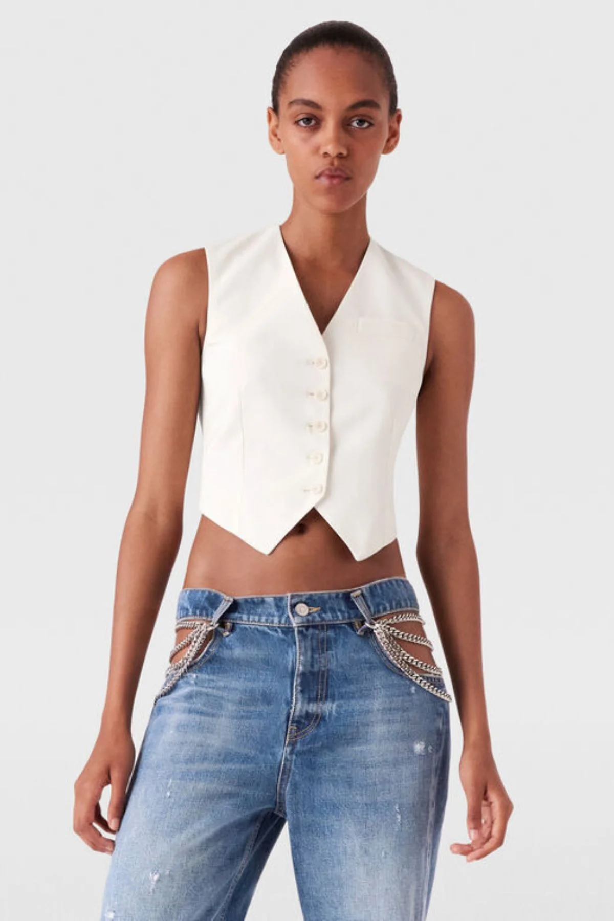 Stella McCartney Cropped Tailored Wool Vest - Cream - Image 5