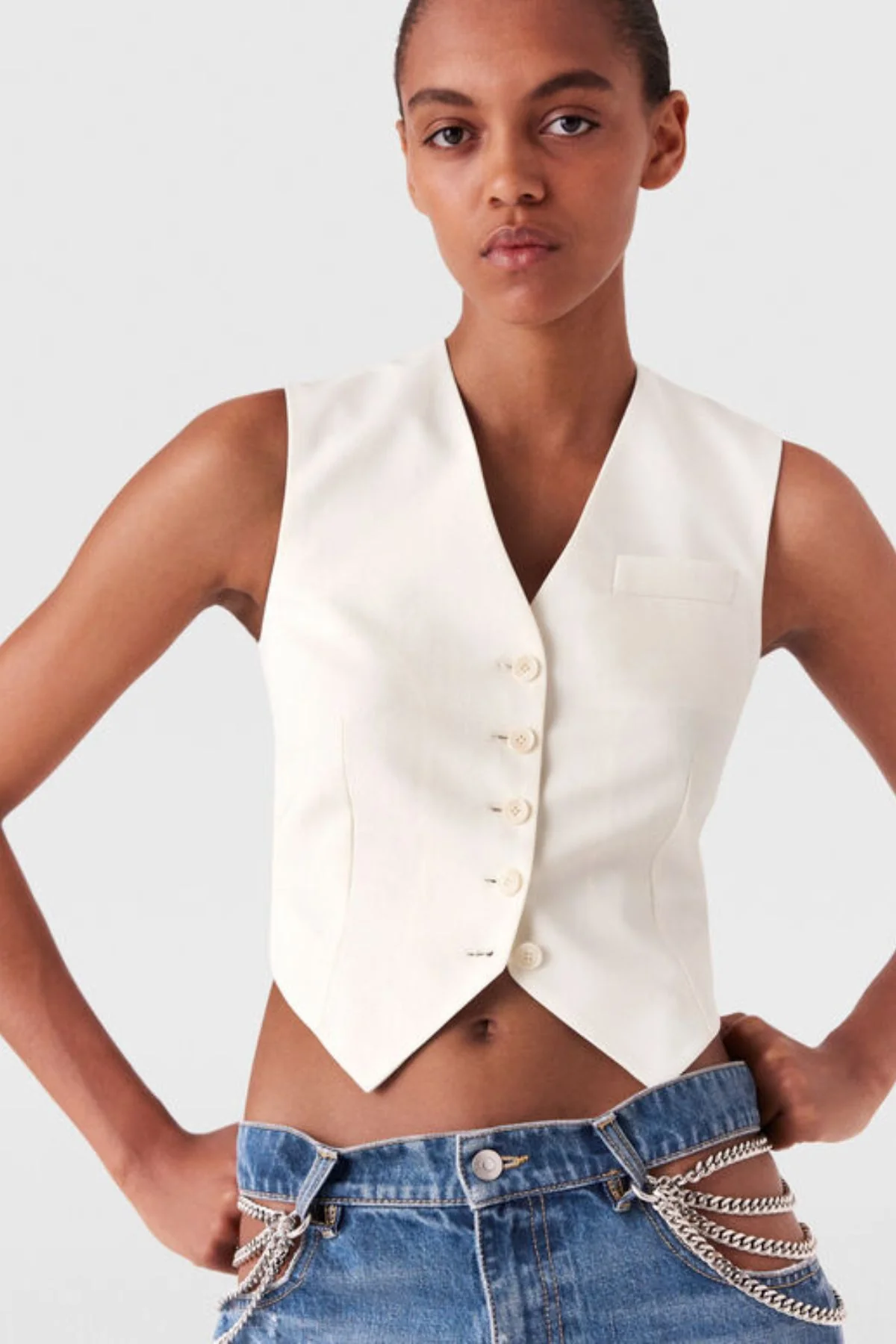 Stella McCartney Cropped Tailored Wool Vest - Cream - Image 6