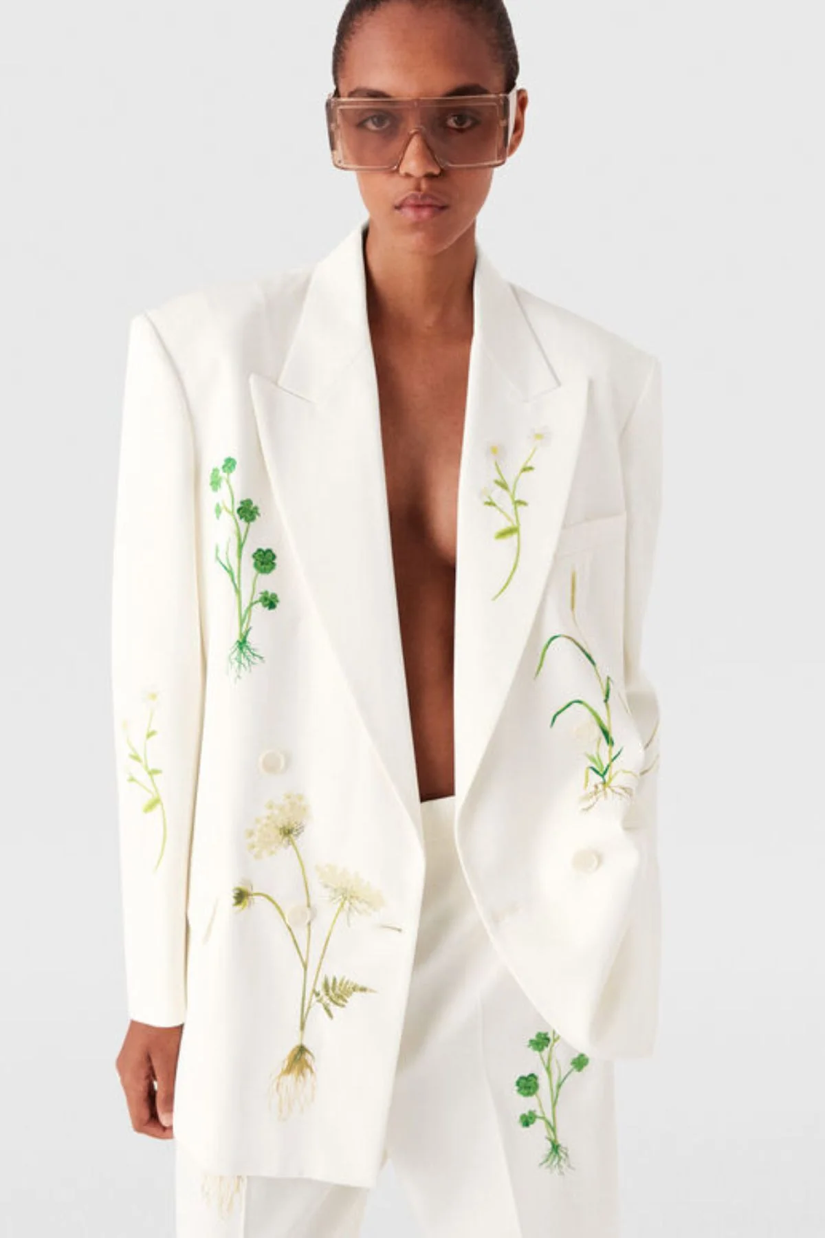 Stella McCartney Floral Double Breasted Blazer - Cream - Image 2