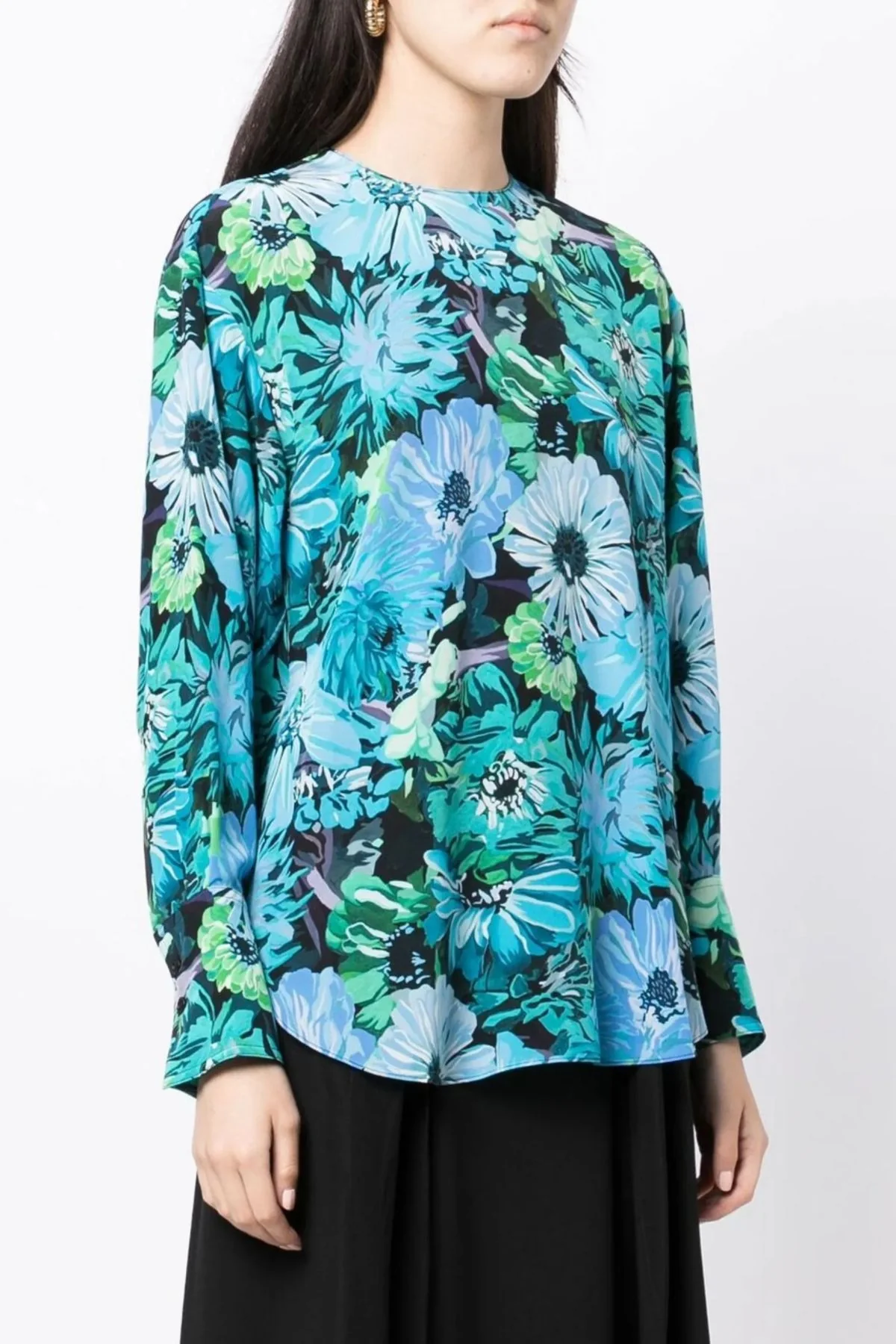 Stella McCartney 6T00193AS201 Flower Print Top Silk CDC 8525 Multicolour Blue - Image 4
