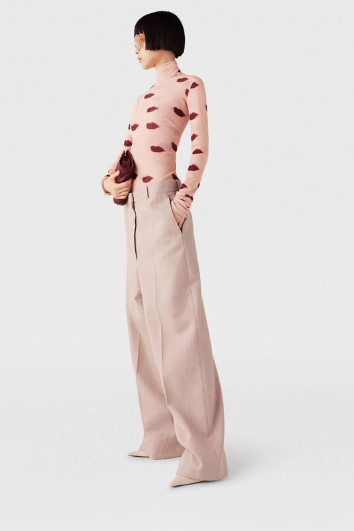 Stella McCartney Lips Print Turtleneck Top - Dusty Rose - Image 4