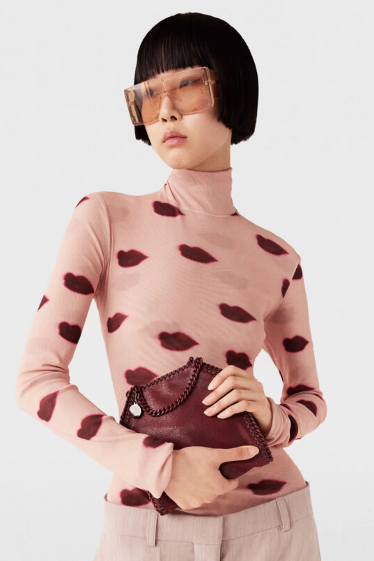 Stella McCartney Lips Print Turtleneck Top - Dusty Rose - Image 5