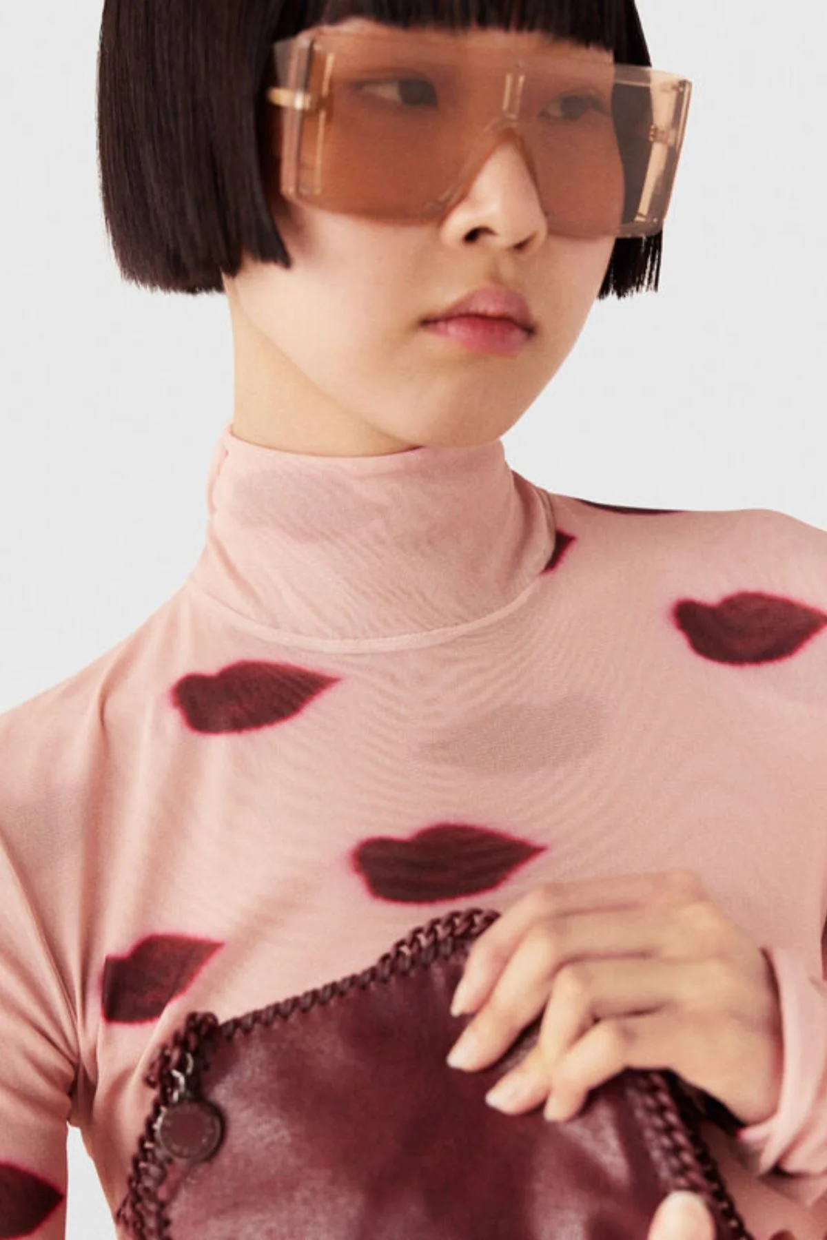 Stella McCartney Lips Print Turtleneck Top - Dusty Rose - Image 6