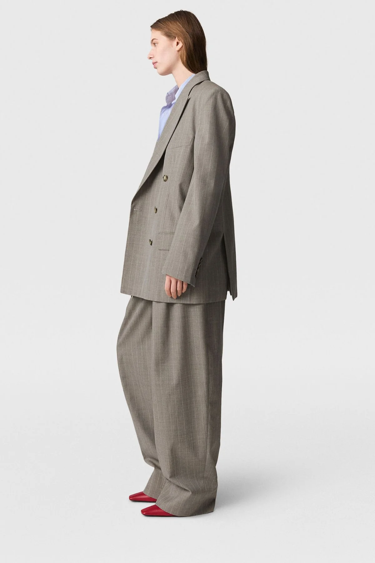 Stella McCartney Melange Stripe Balloon Trouser - Stone - Image 4