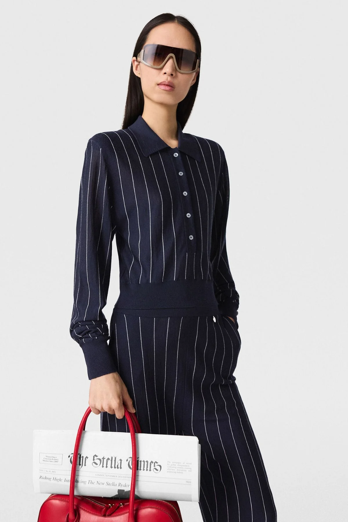 Stella McCartney Pinstripe Light Knit Polo - Ink/ White - Image 4