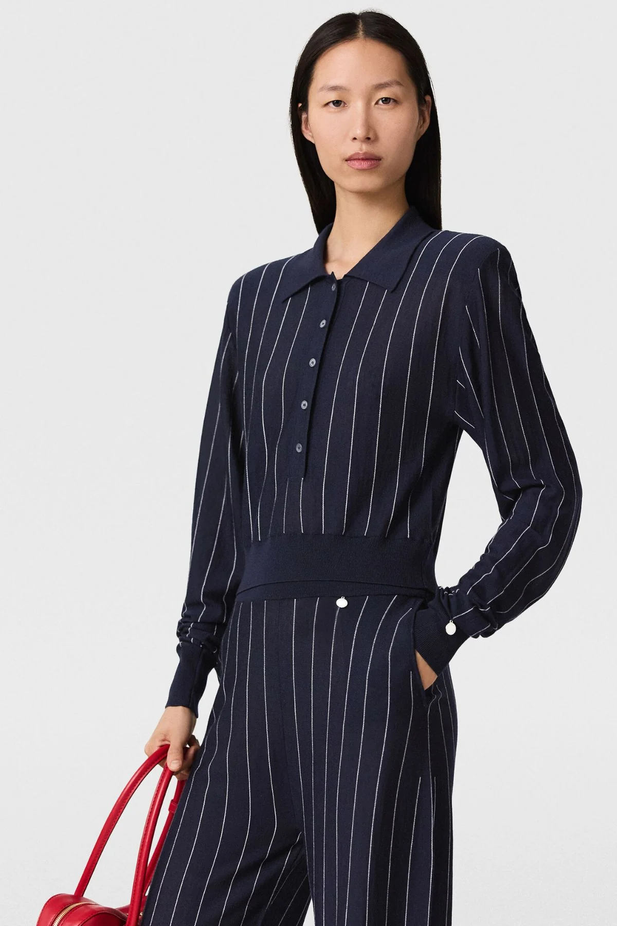 Stella McCartney Pinstripe Light Knit Polo - Ink/ White - Image 5