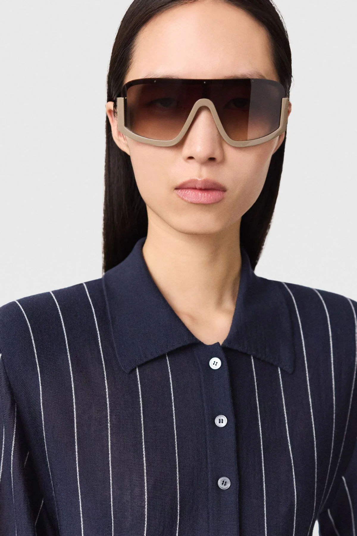 Stella McCartney Pinstripe Light Knit Polo - Ink/ White - Image 6