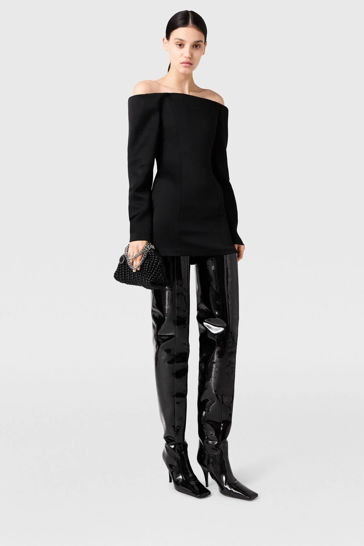 Stella McCartney Satin LS Mini Dress - Black - Image 2