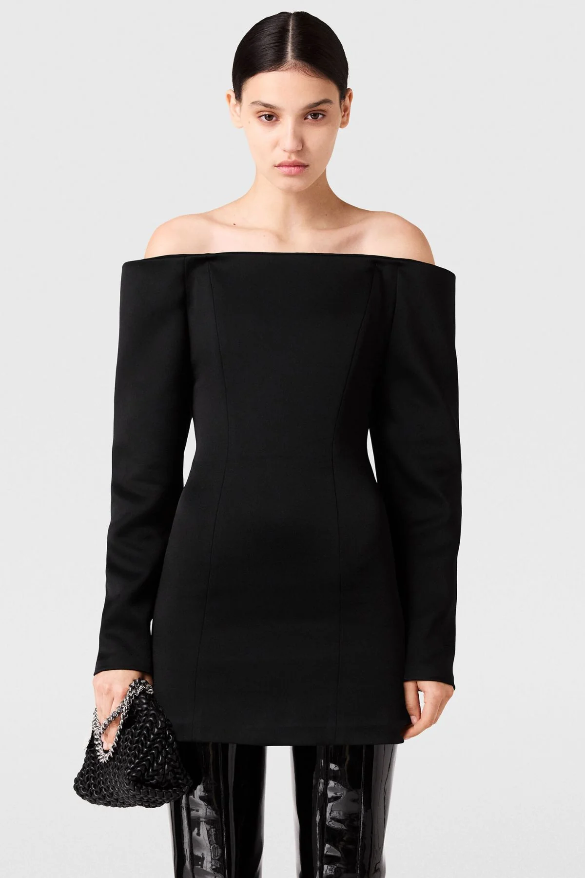 Stella McCartney Satin LS Mini Dress - Black - Image 6