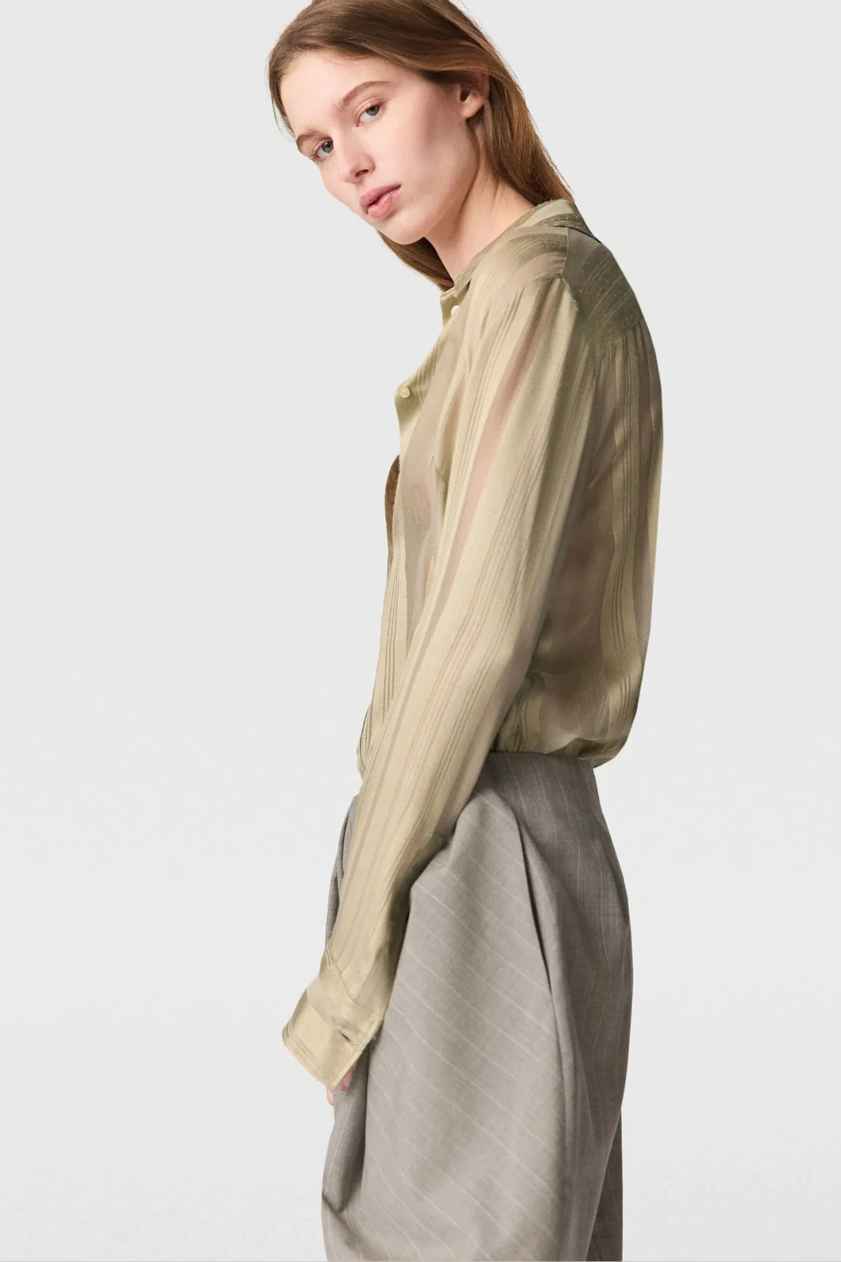 Stella McCartney Sheer Stripe Fitted Shirt - Sage - Image 4