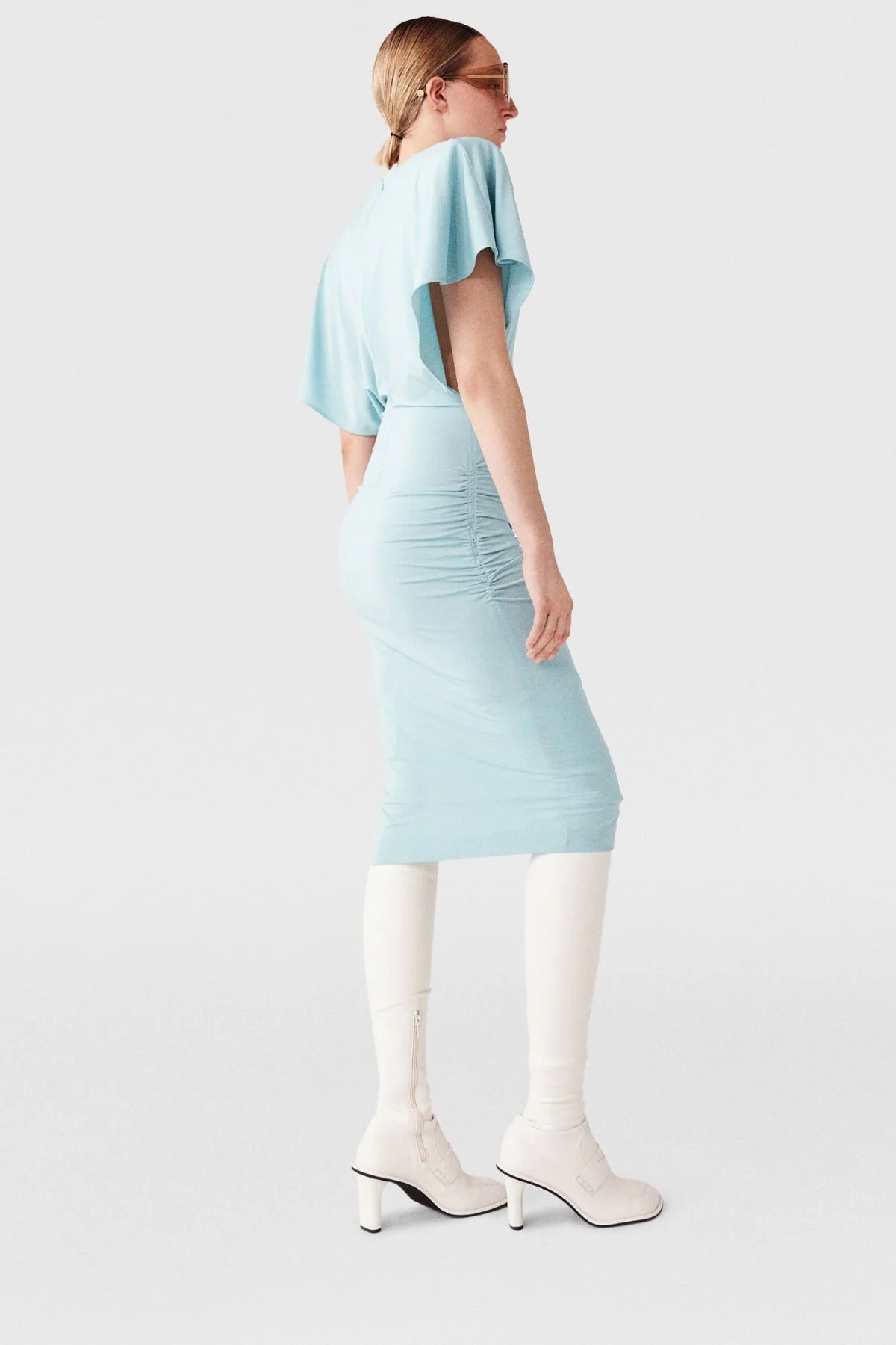 Stella McCartney Strong Shoulder Short Sleeve Midi Dress - Light Blue - Image 3