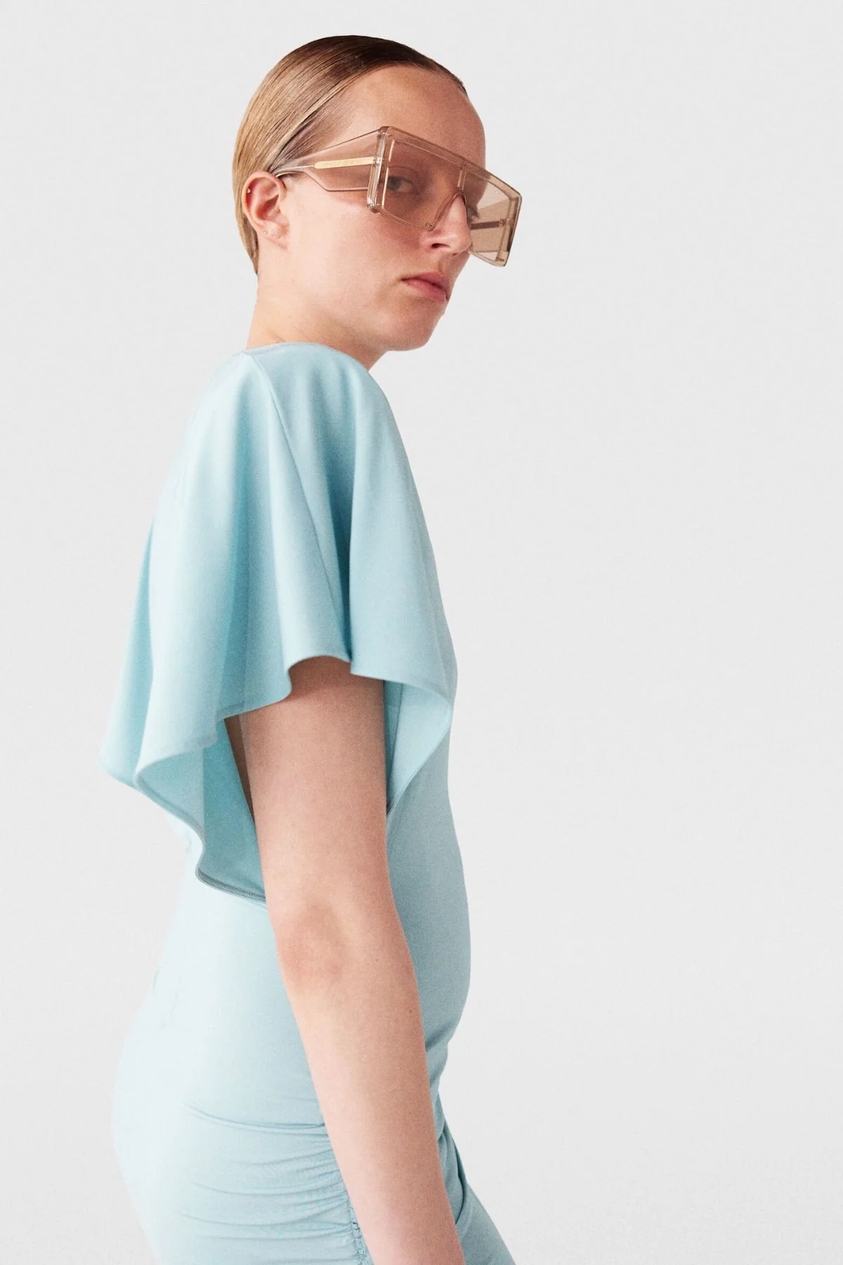 Stella McCartney Strong Shoulder Short Sleeve Midi Dress - Light Blue - Image 5