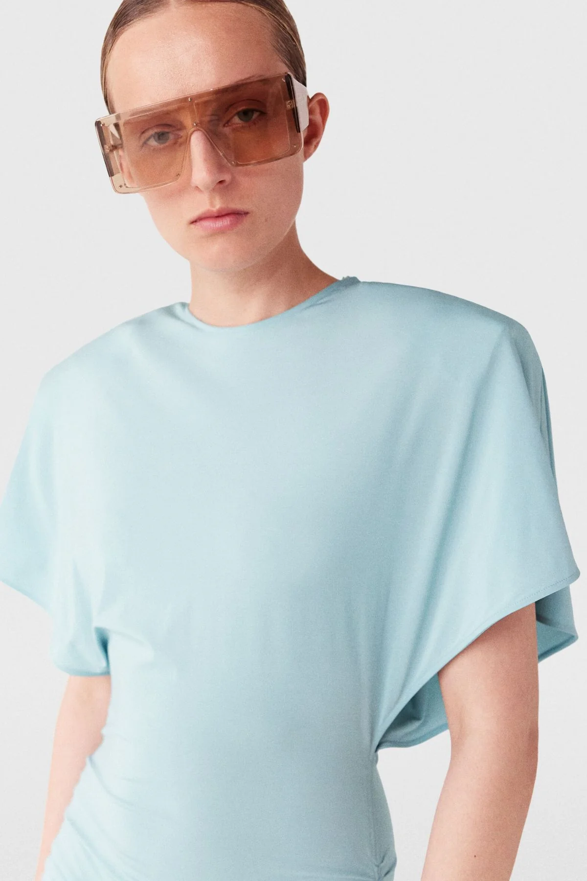 Stella McCartney Strong Shoulder Short Sleeve Midi Dress - Light Blue - Image 6