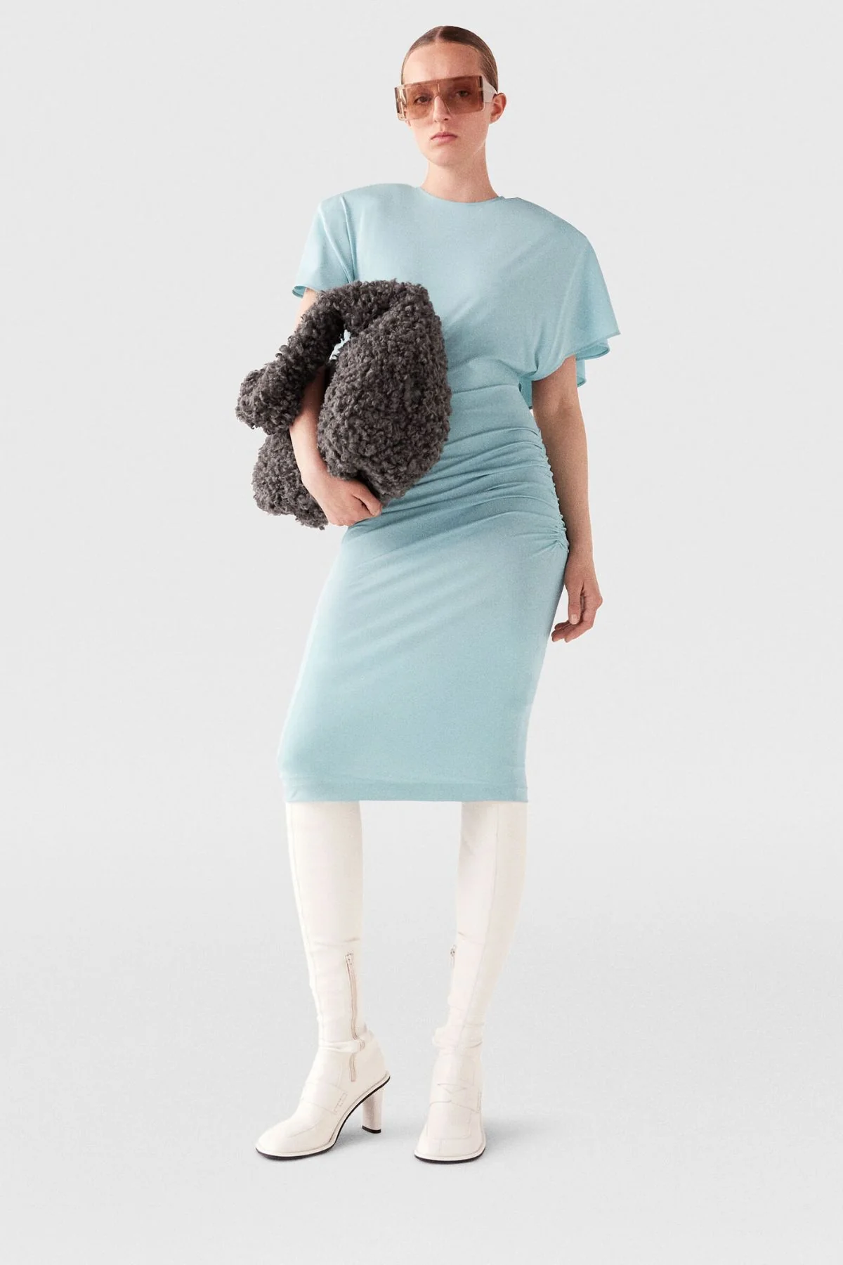 Stella McCartney Strong Shoulder Short Sleeve Midi Dress - Light Blue - Image 7