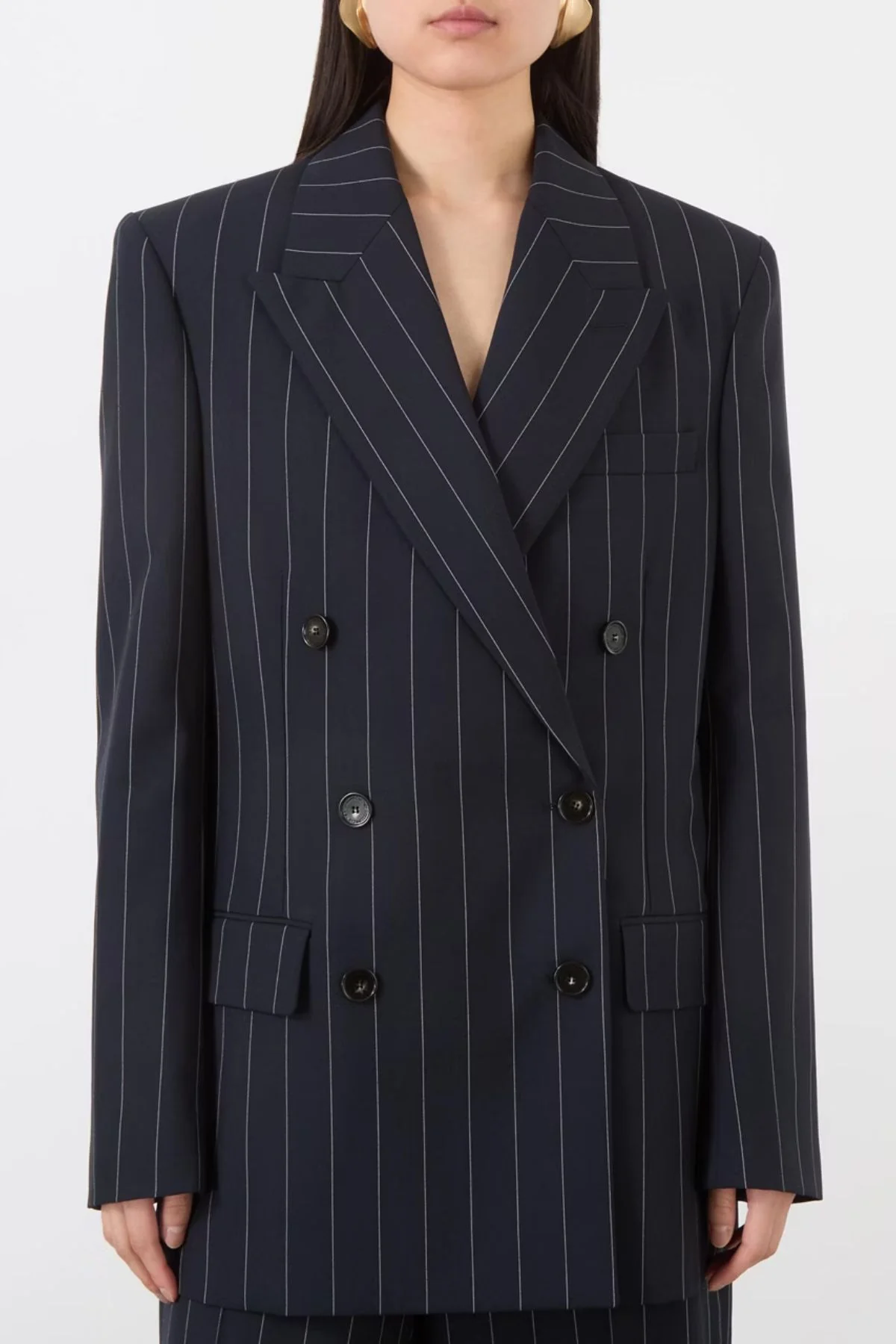 Stella McCartney Wide Pinstripe Blazer - Ink - Image 3