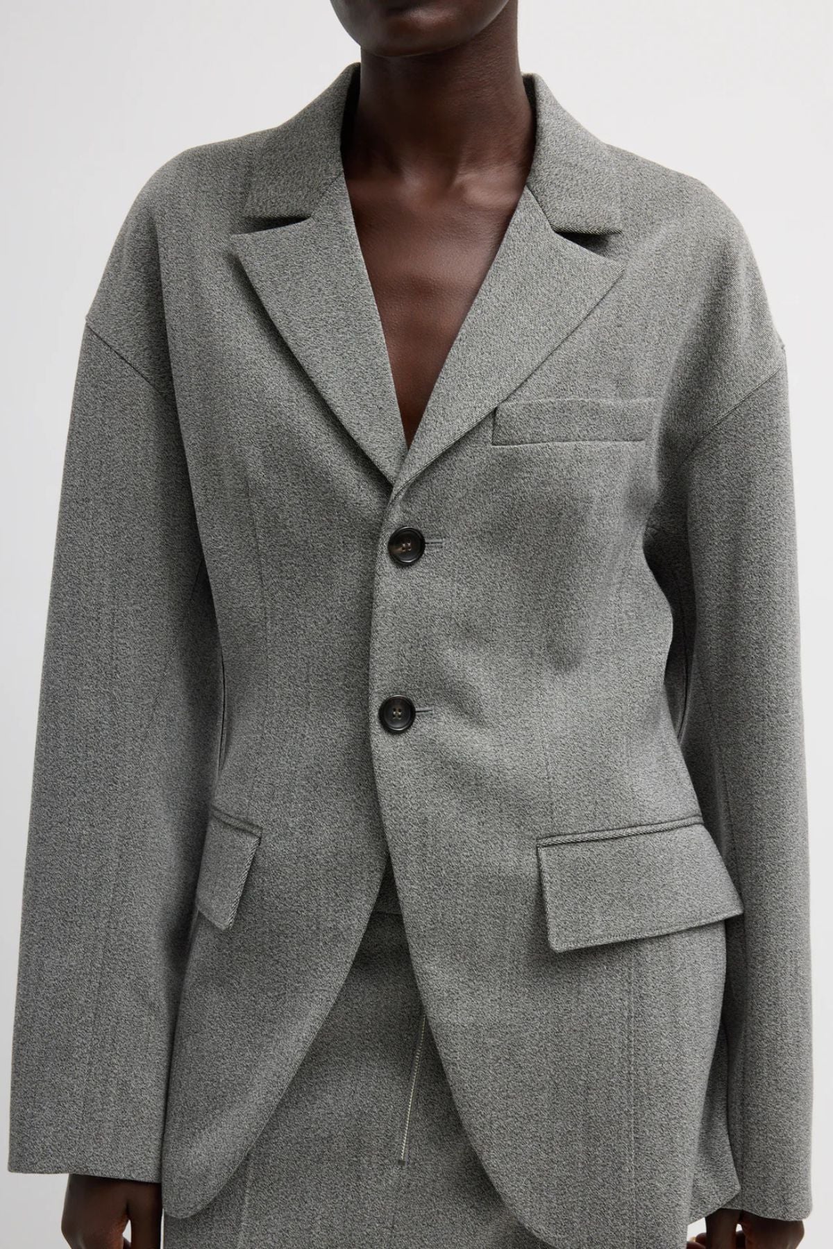 Tibi Wool Sculpted Blazer - Grey Multi