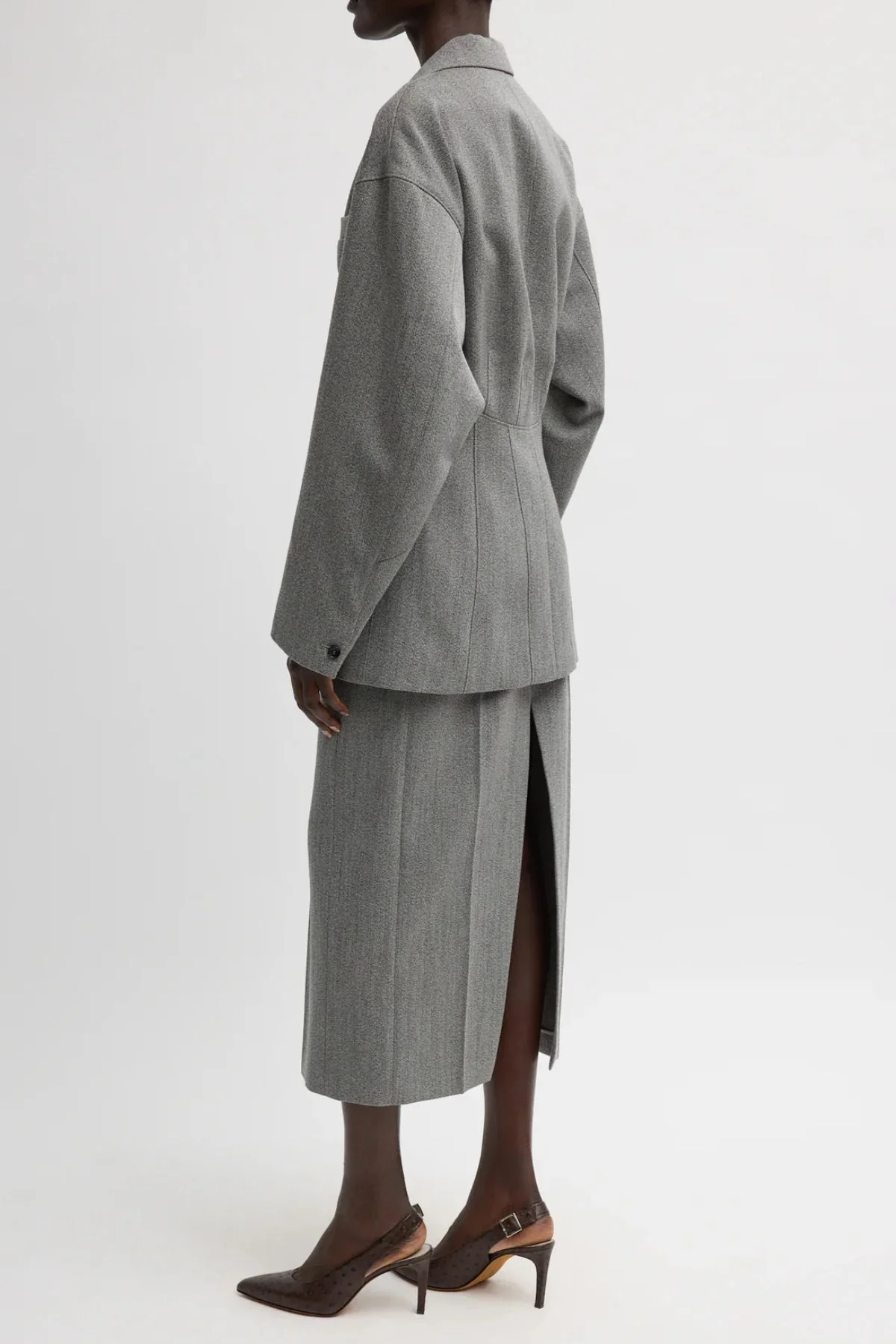Tibi Wool Sculpted Blazer - Grey Multi - Image 4