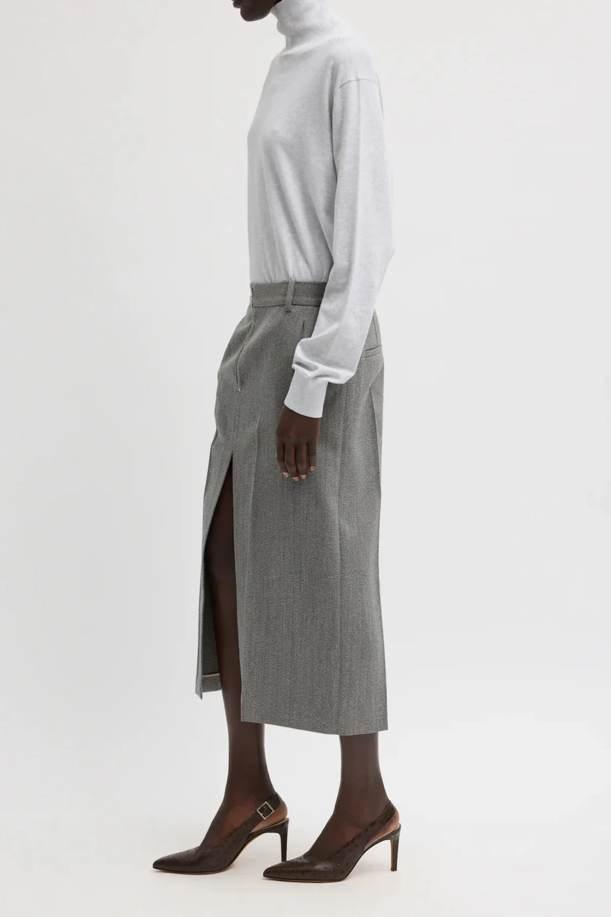 Tibi Zip Front Midi Trouser Skirt - Grey Multi - Image 3