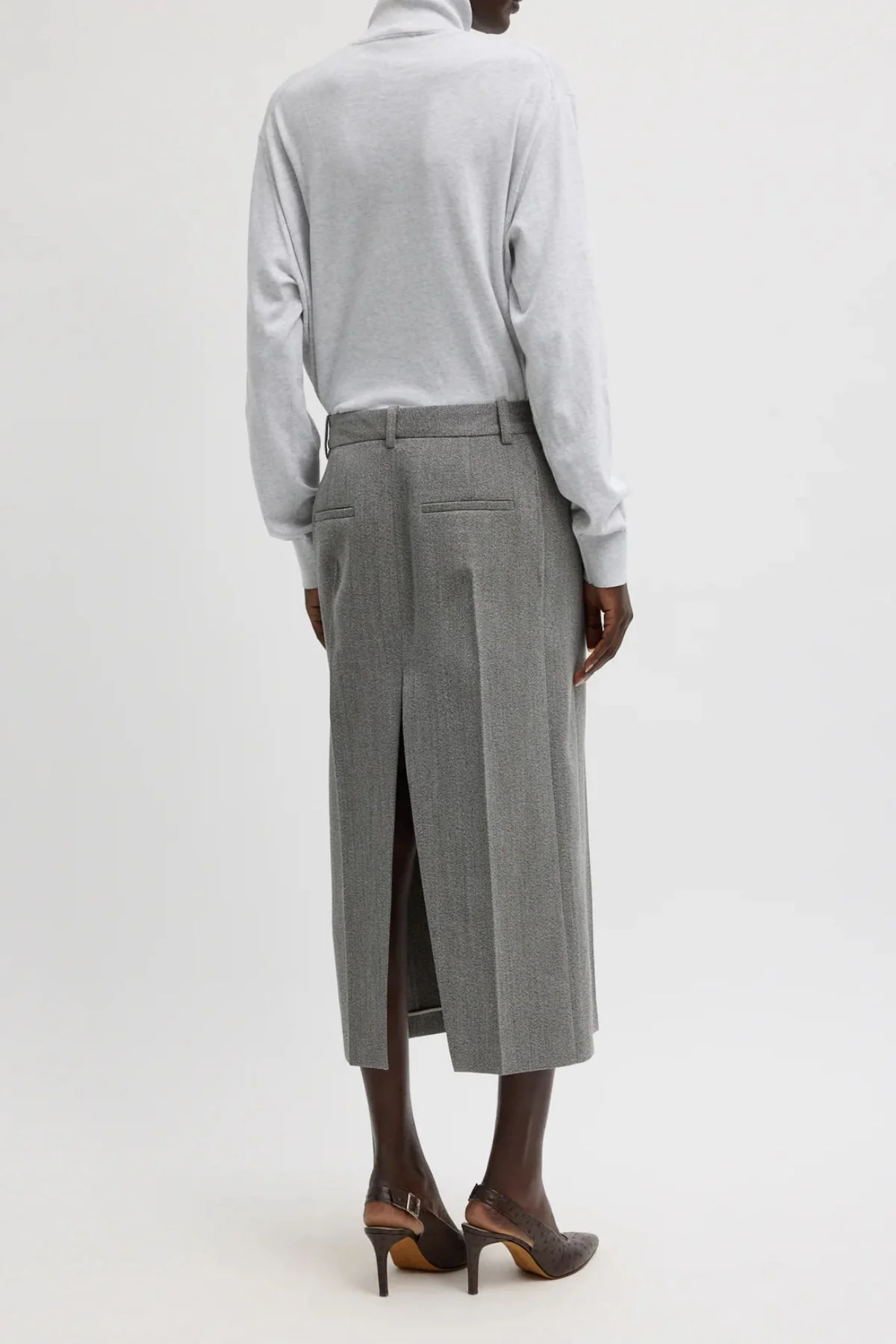 Tibi Zip Front Midi Trouser Skirt - Grey Multi - Image 4