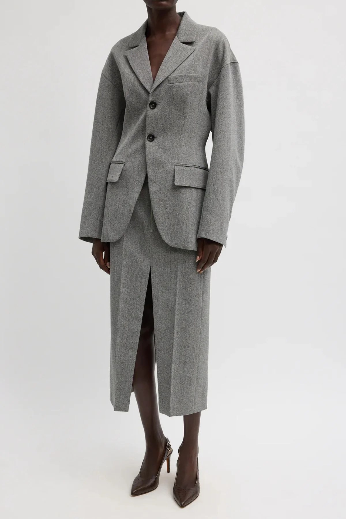 Tibi Zip Front Midi Trouser Skirt - Grey Multi - Image 5