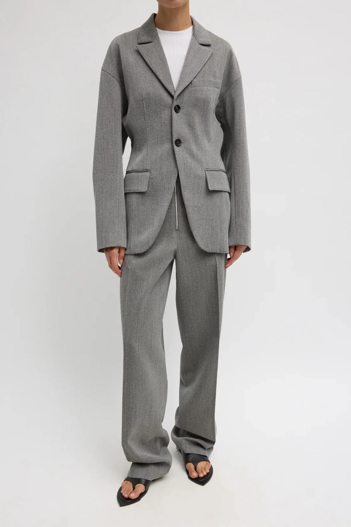 Tibi Zip Front Trouser - Grey Multi - Image 3