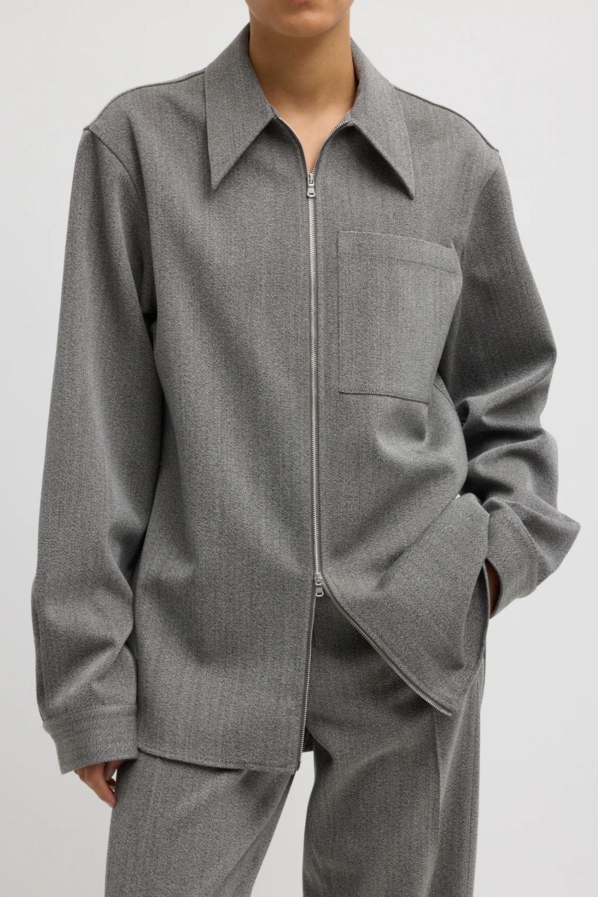 Tibi Wool Zipper Jacket - Grey Multi - Image 4