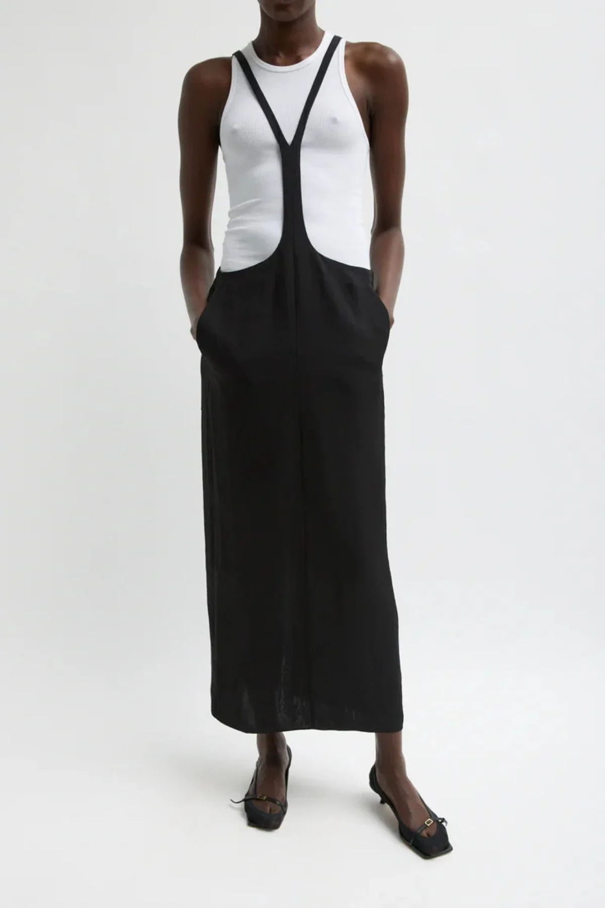 Tibi Summer Acetate Crinkle Overall Skirt - Black