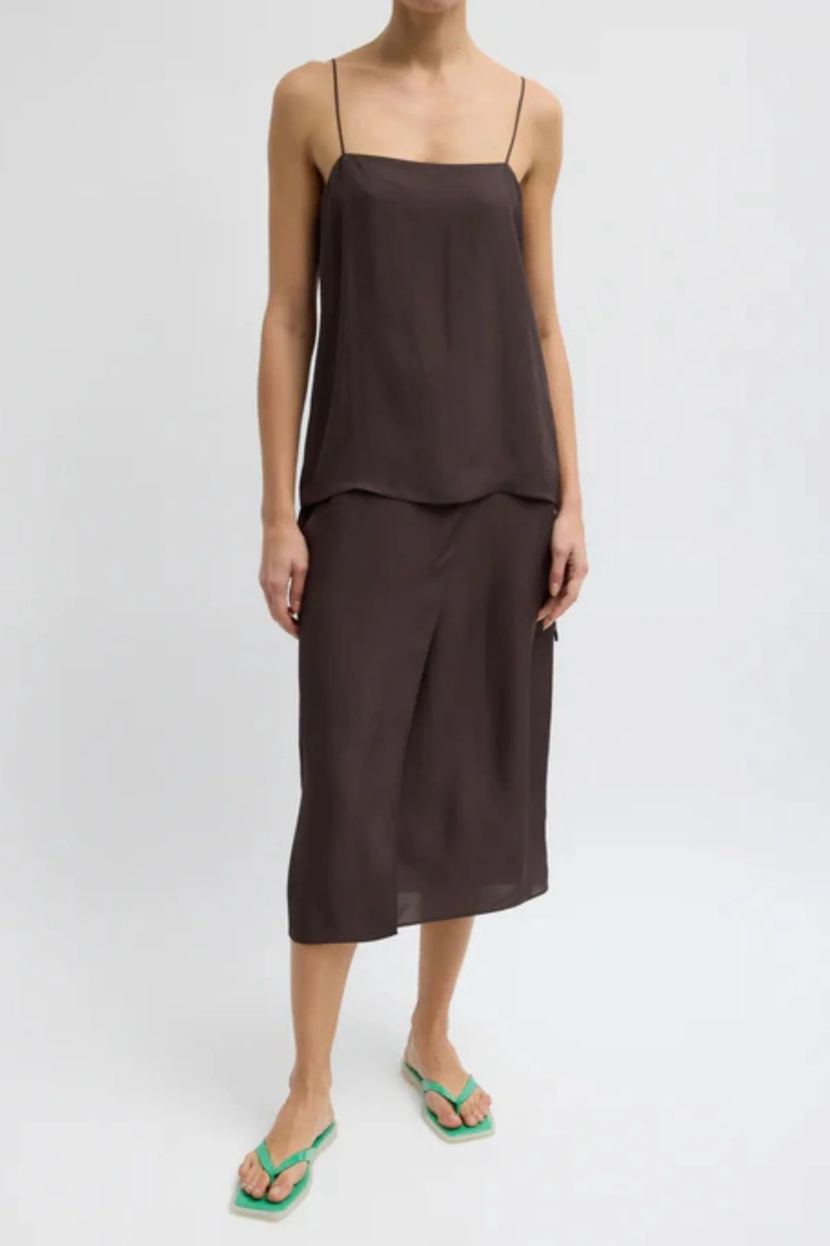 Tibi Summer Slip Cami - Chocolate Brown