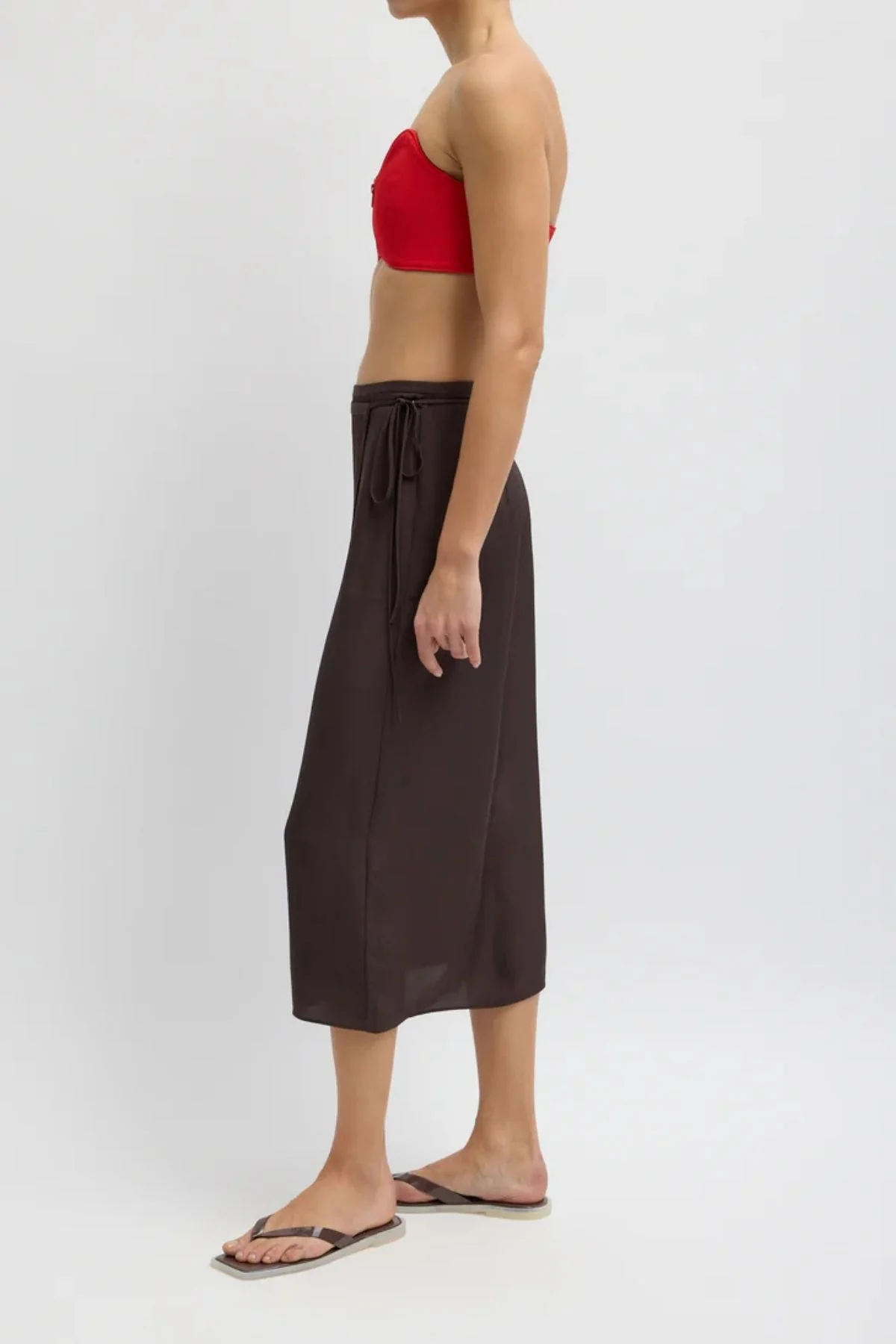 Tibi Summer Slip Wrap Skirt - Chocolate Brown - Image 2