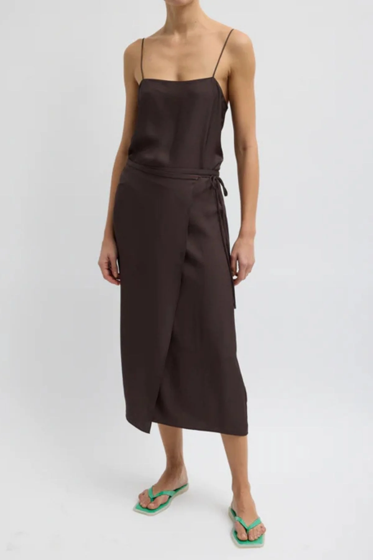 Tibi Summer Slip Wrap Skirt - Chocolate Brown - Image 5
