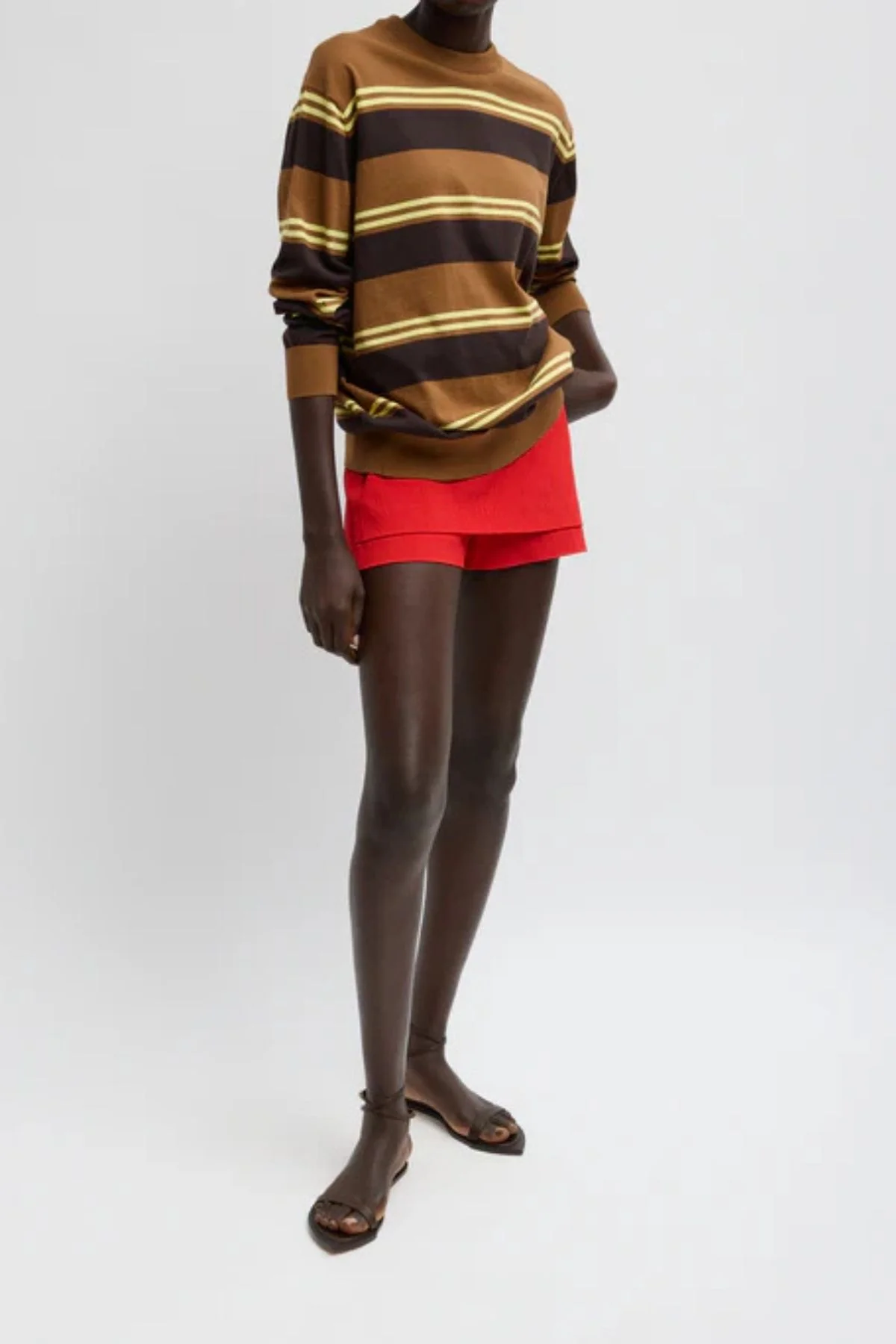 Tibi  Super Fine Gauge Striped Perfect Crewneck - Brown Multi
