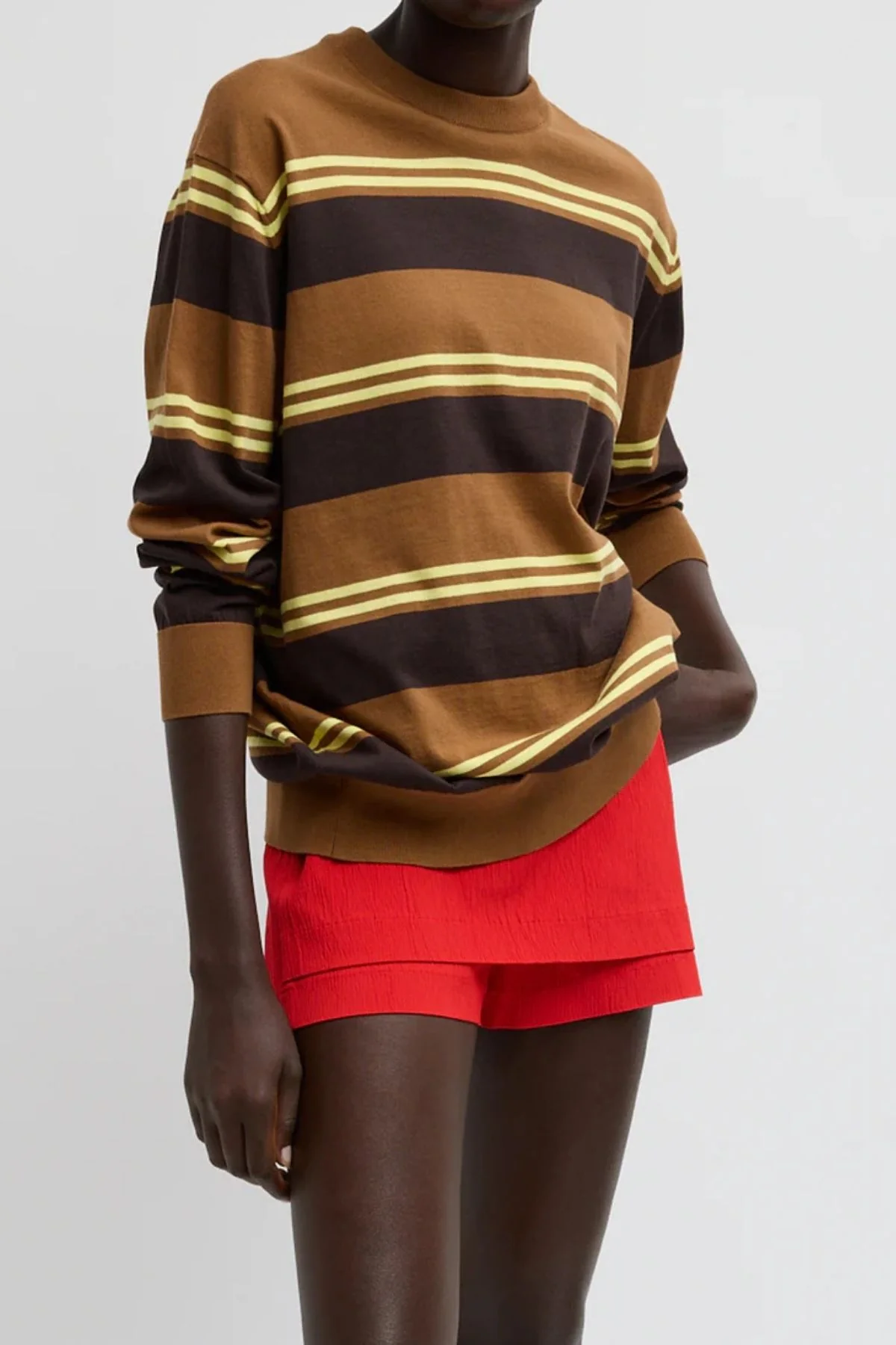 Tibi  Super Fine Gauge Striped Perfect Crewneck - Brown Multi - Image 5