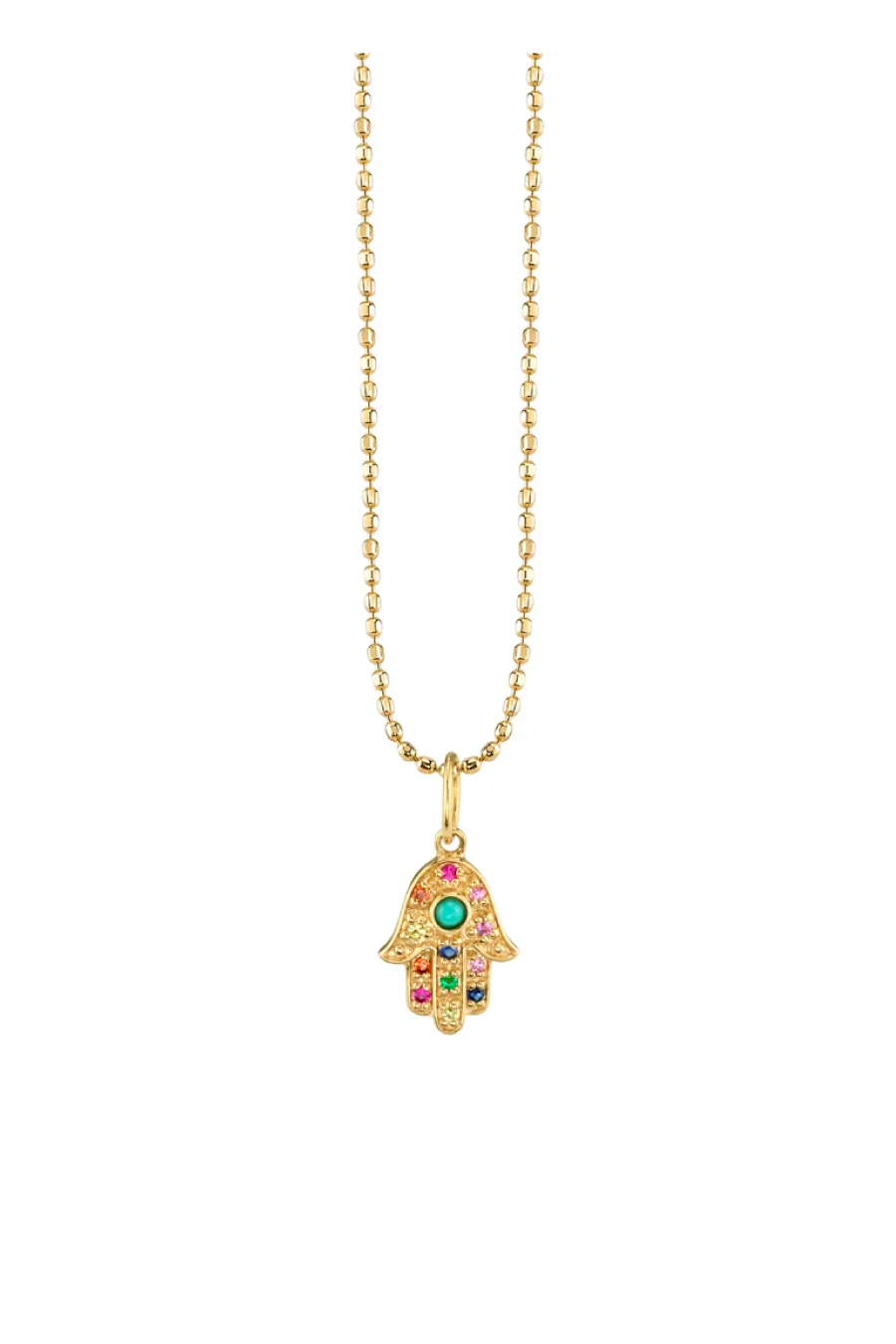 Sydney Evan Small Rainbow Hamsa Charm Necklace - Yellow Gold