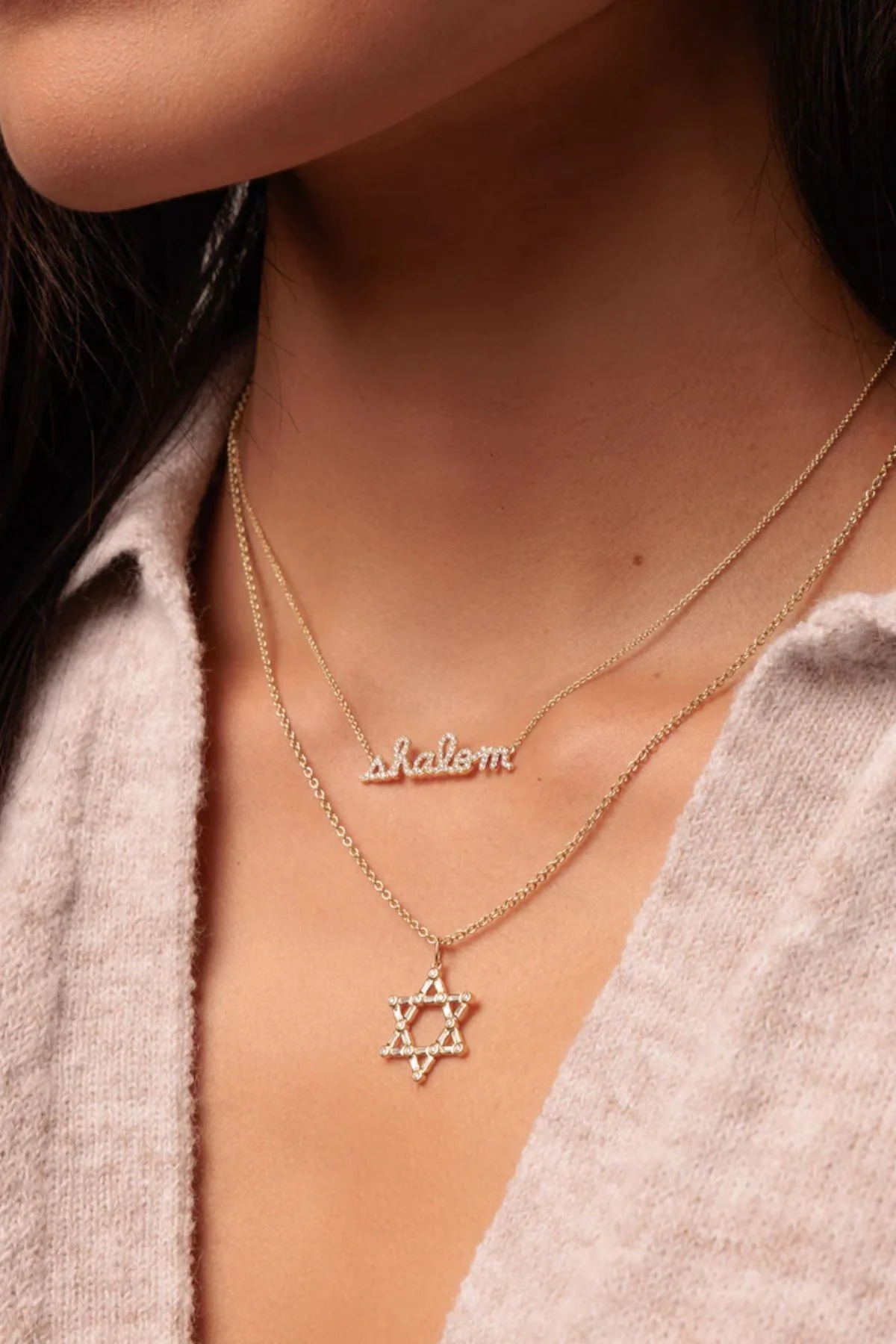 Sydney Evan Gold & Diamond Baguette and Round Bezel Star of David Necklace - Yellow Gold - Image 2