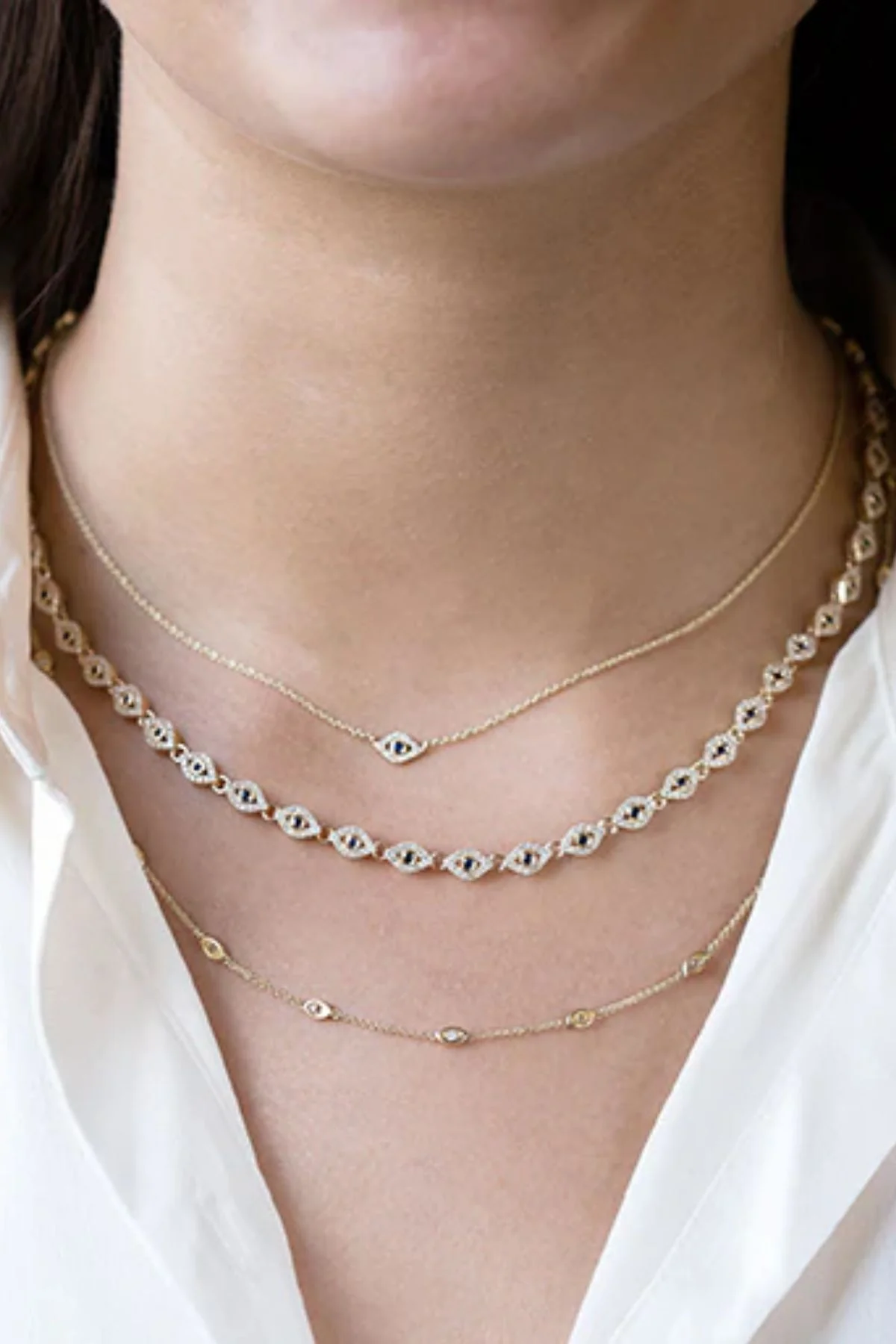 Sydney Evan Gold & Diamond Mini Bezel Eye Necklace - Yellow Gold/ Sapphire - Image 2