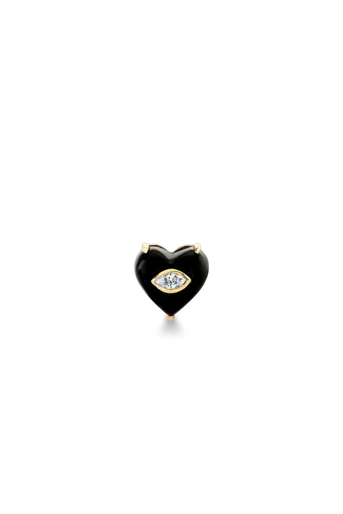 Sydney Evan Gold & Diamond Small Carved Stone Heart Studs - Onyx/ Yellow Gold - Image 3