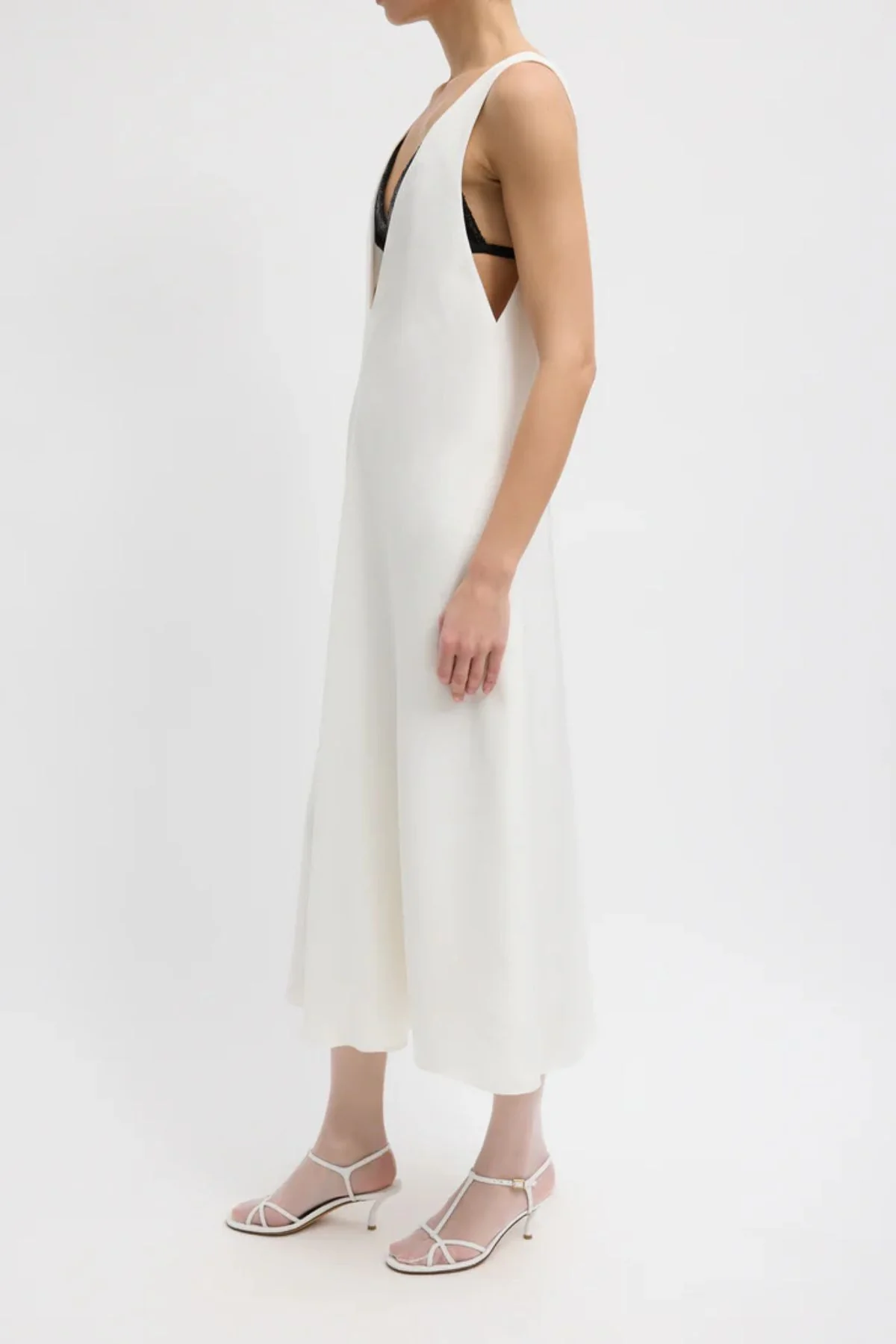 Tibi Silk V-Neck Dress with Bra - Ivory - Image 2
